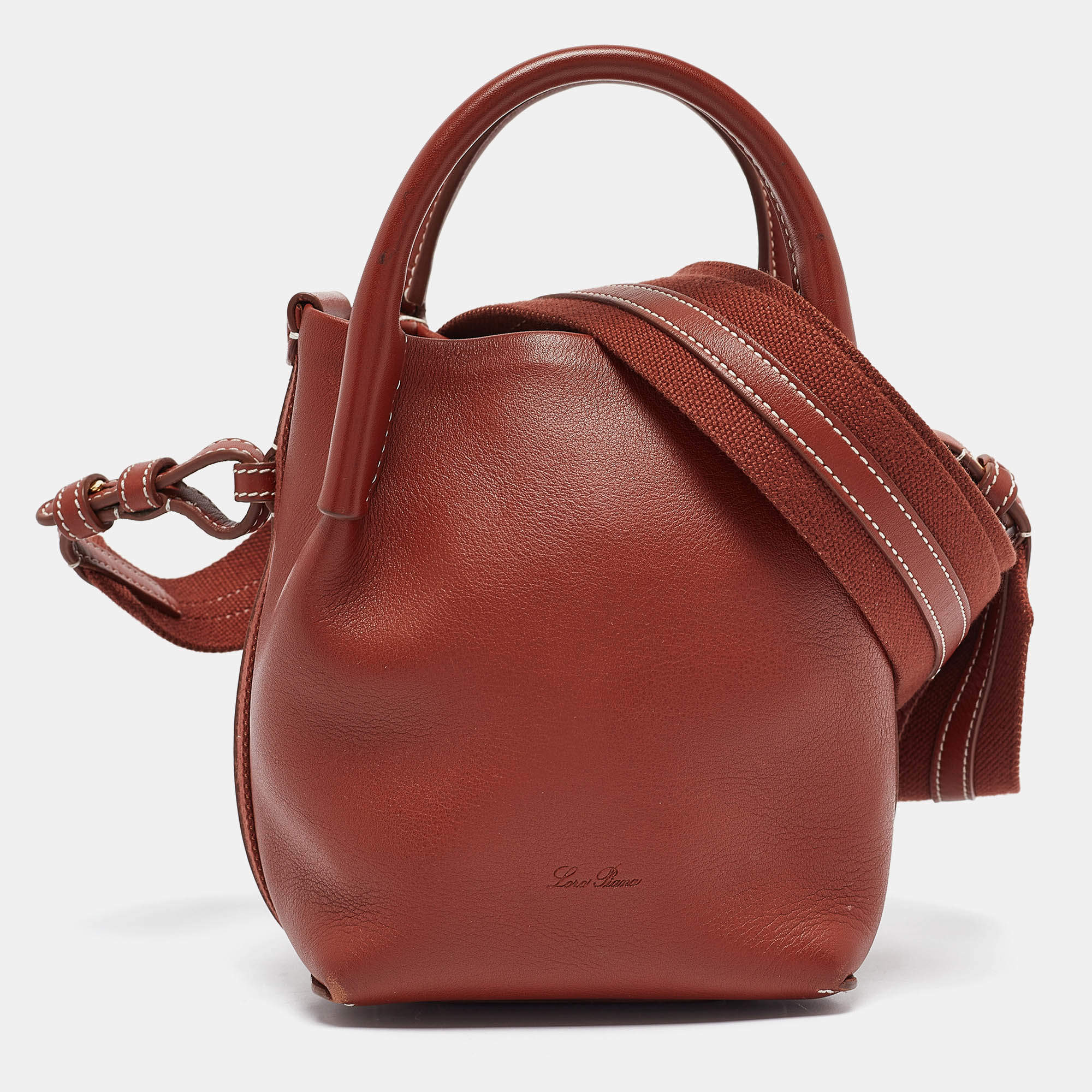 Loro Piana Brick Brown Leather Micro Bale Shoulder Bag
