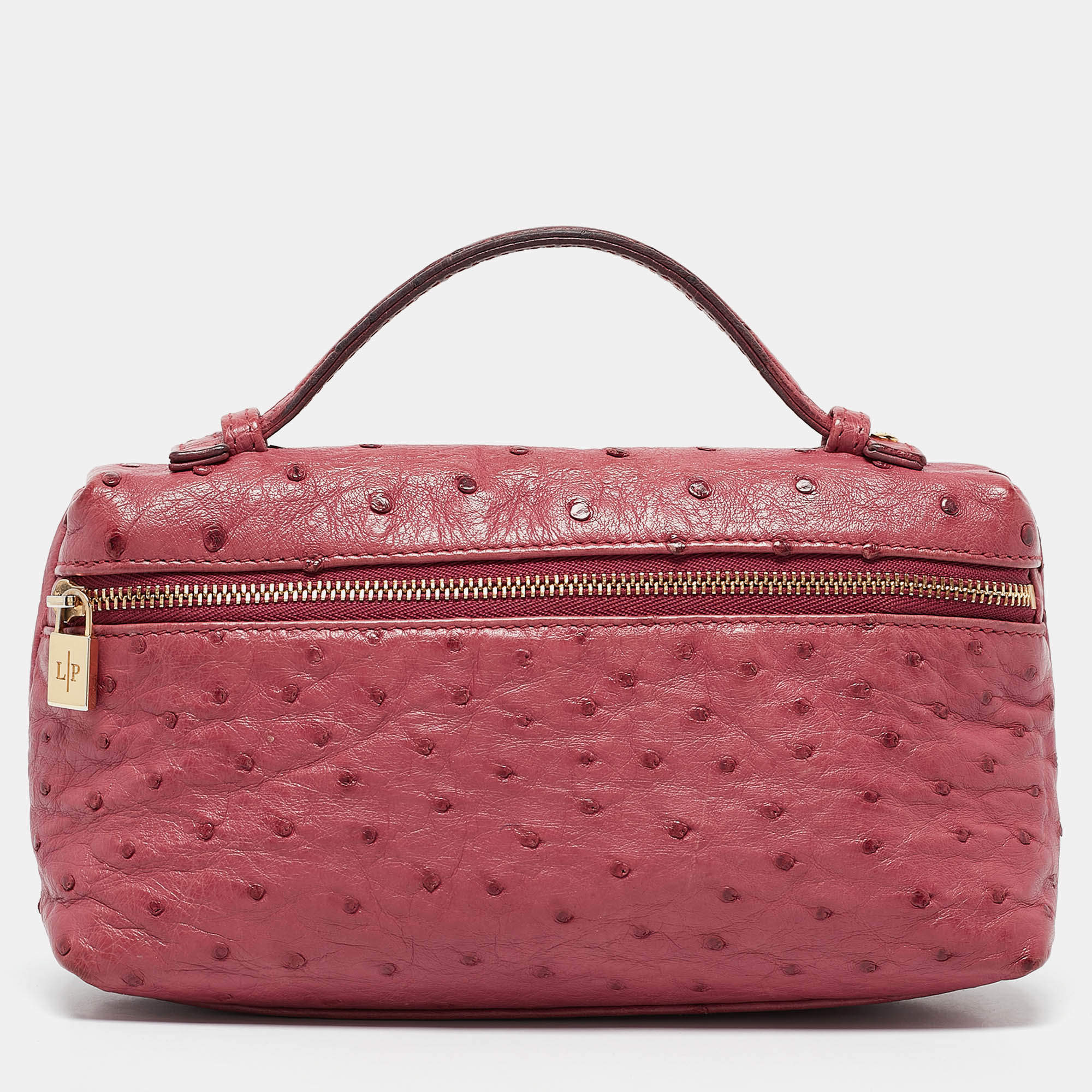 Pre Owned Loro Piana Fuchsia Pink Ostrich Leather Extra Pocket L19 Pouch