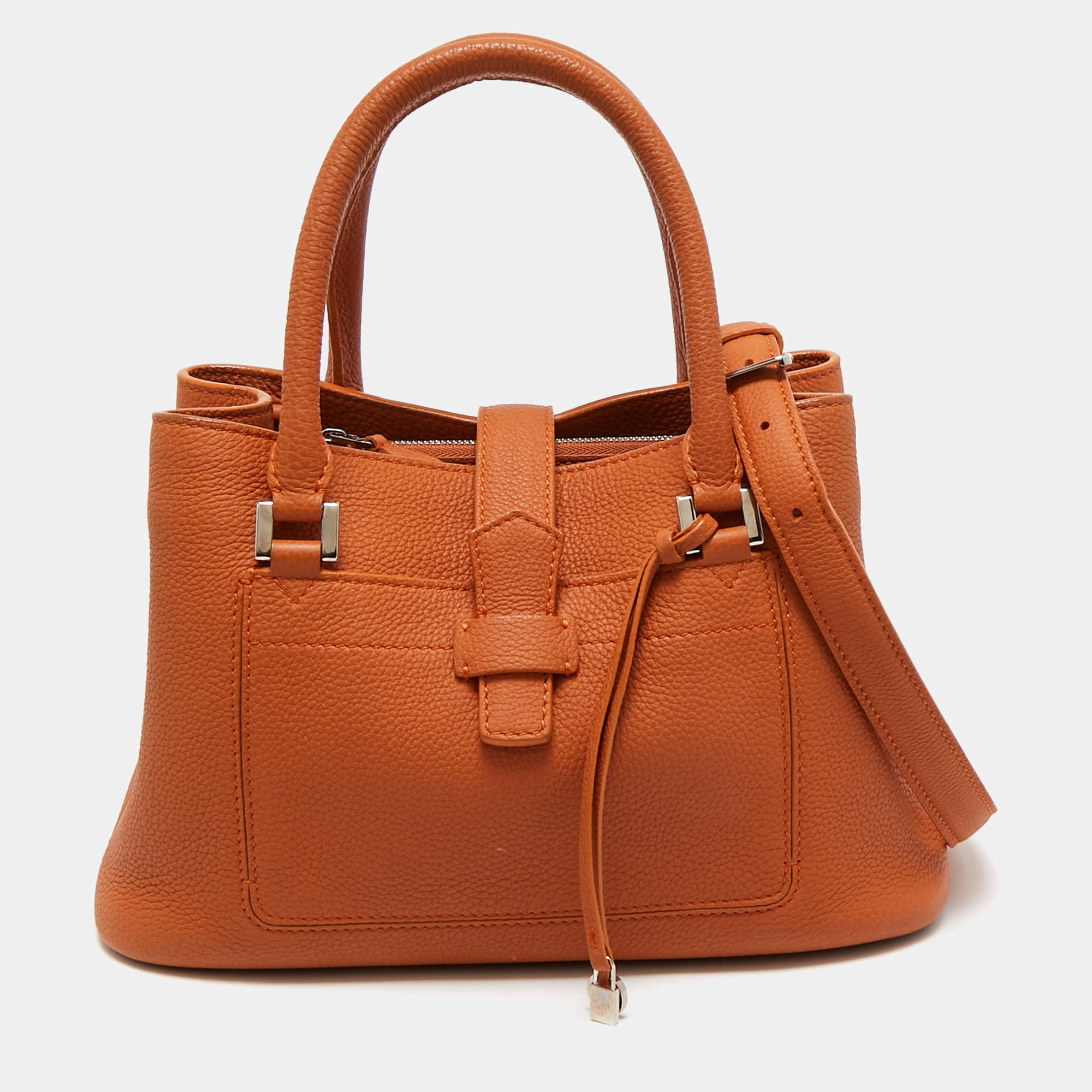 Loro Piana Orange Leather Bellevue Odessa Tote