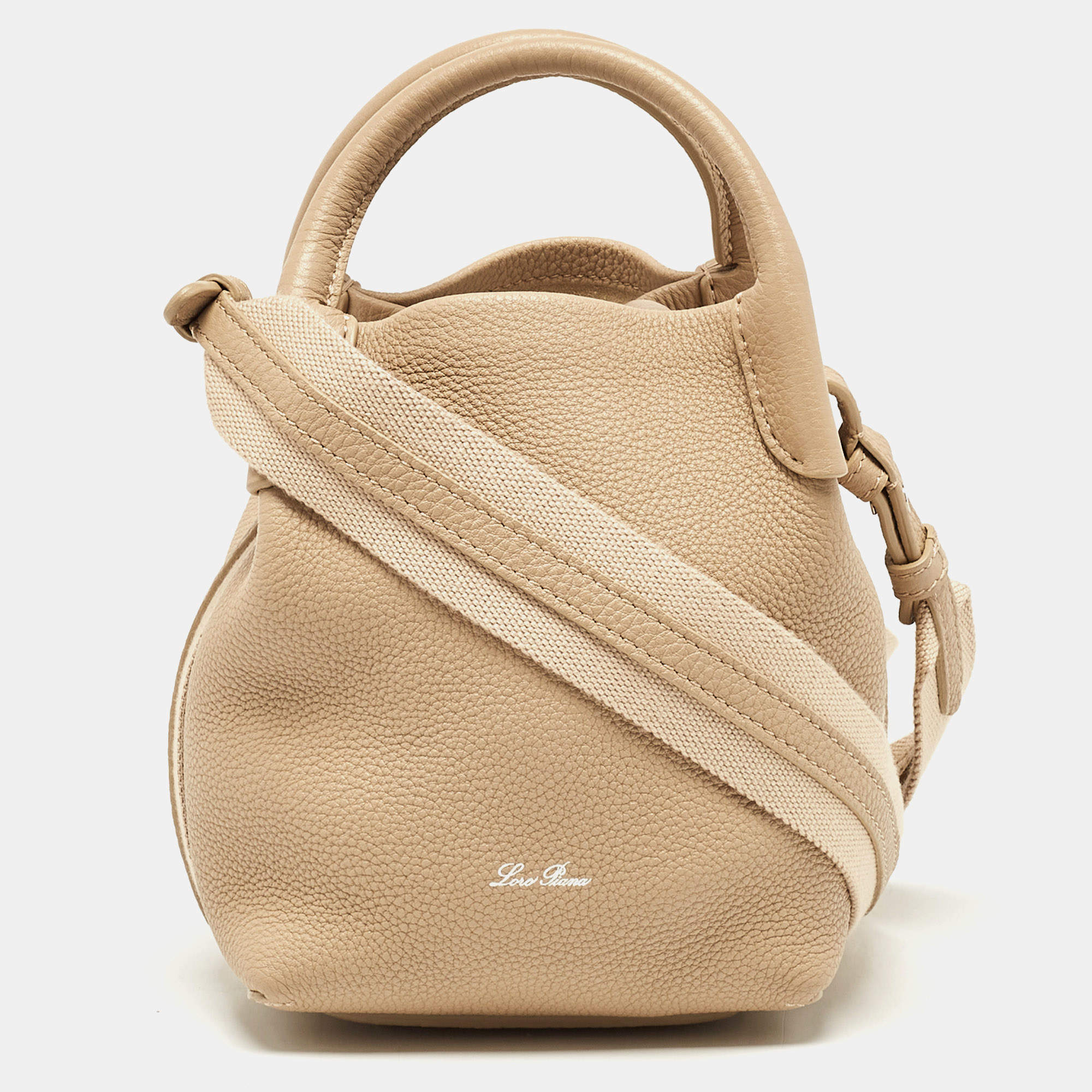 Pre Owned Loro Piana Beige Leather Micro Bale Bucket Bag
