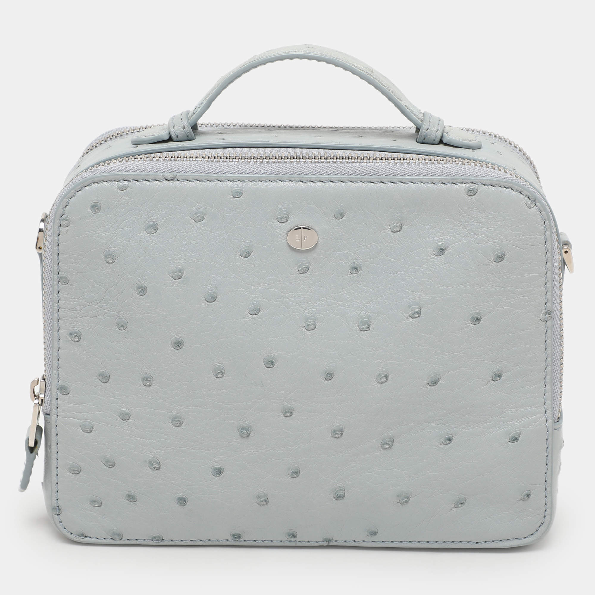 Pre Owned Loro Piana Grey Ostrich Leather Mini Clui Crossbody Bag