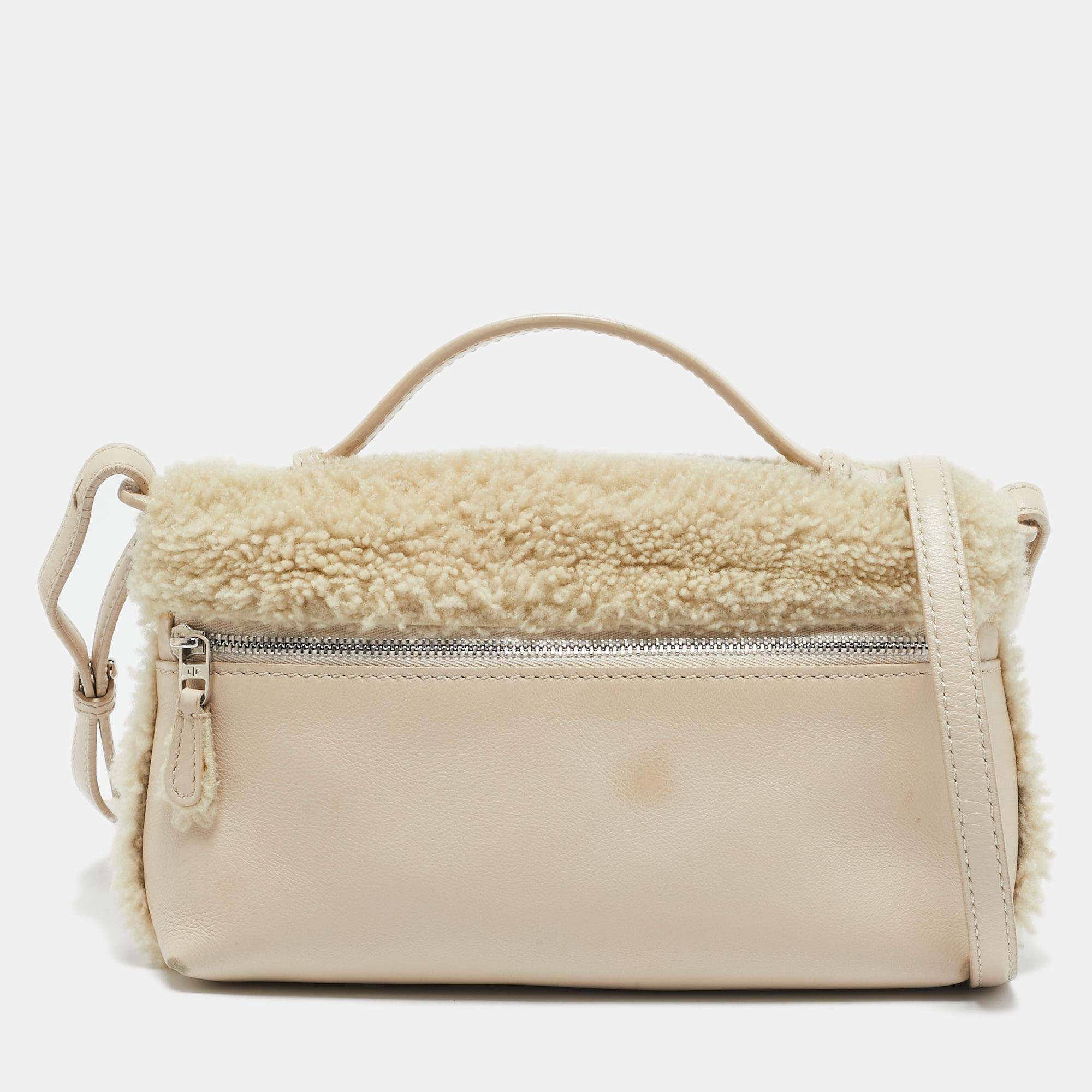 Loro Piana Ivory Leather and Shearling Fur Extra Pocket L19 Pouch