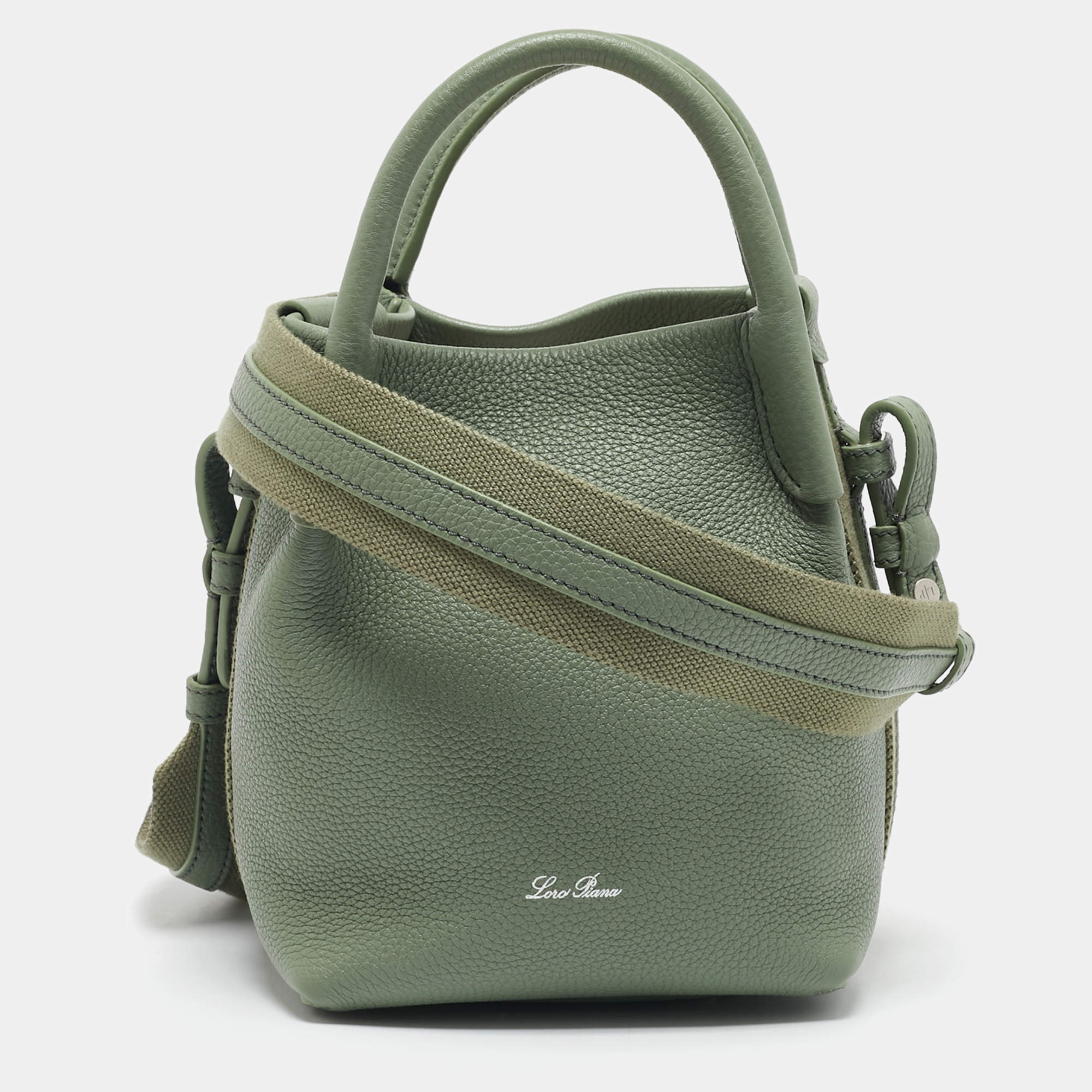 Pre Owned Loro Piana Light Green Leather Micro Bale Bucket Bag