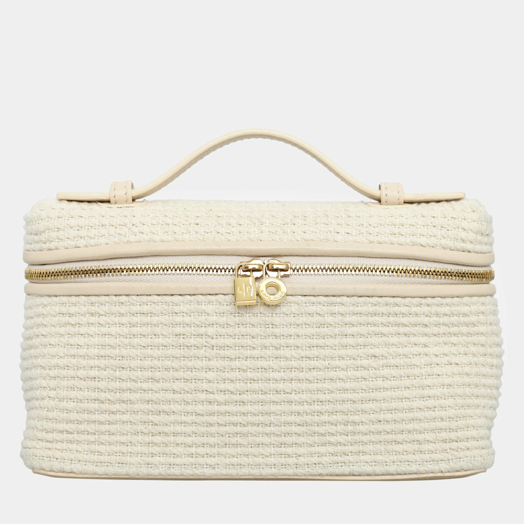 Loro Piana Beige Lambskin Leather and Cotton L19 Extra Pocket Woven Bag