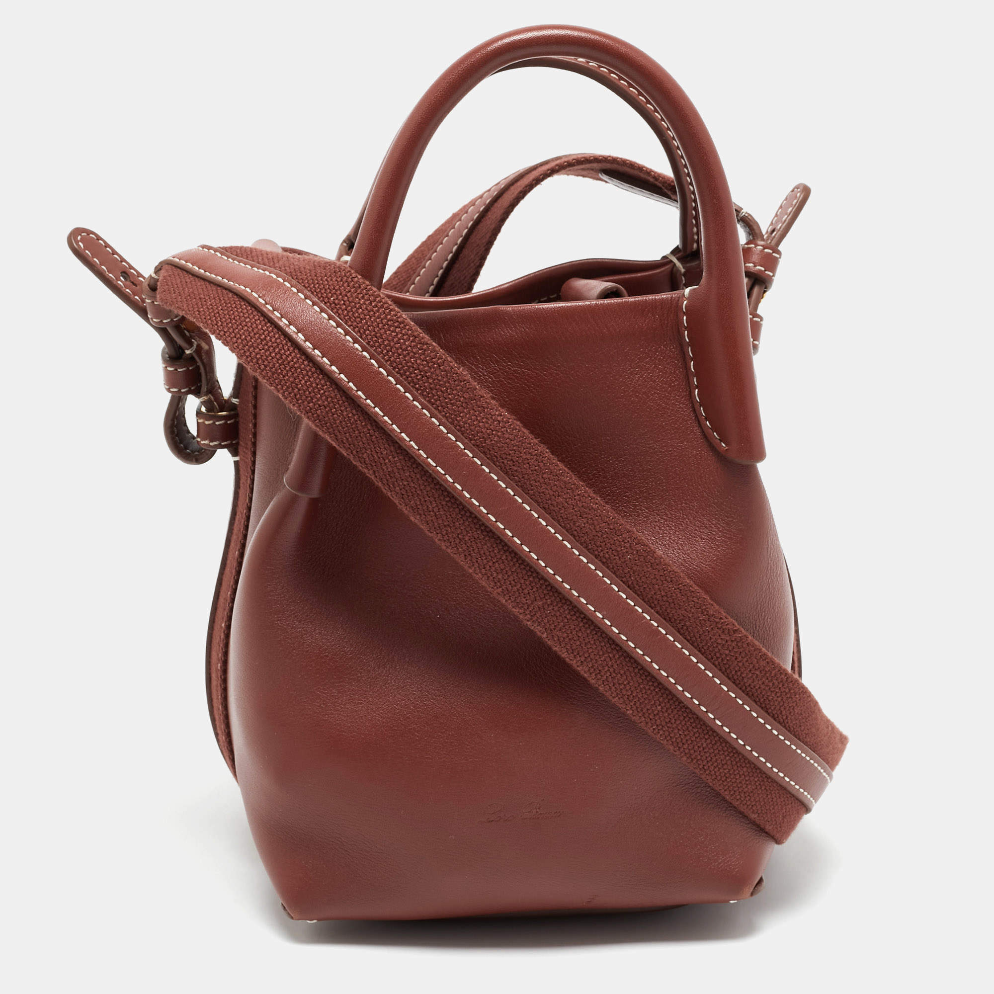 Pre Owned Loro Piana Brick Brown Leather Micro Bale Bucket Bag