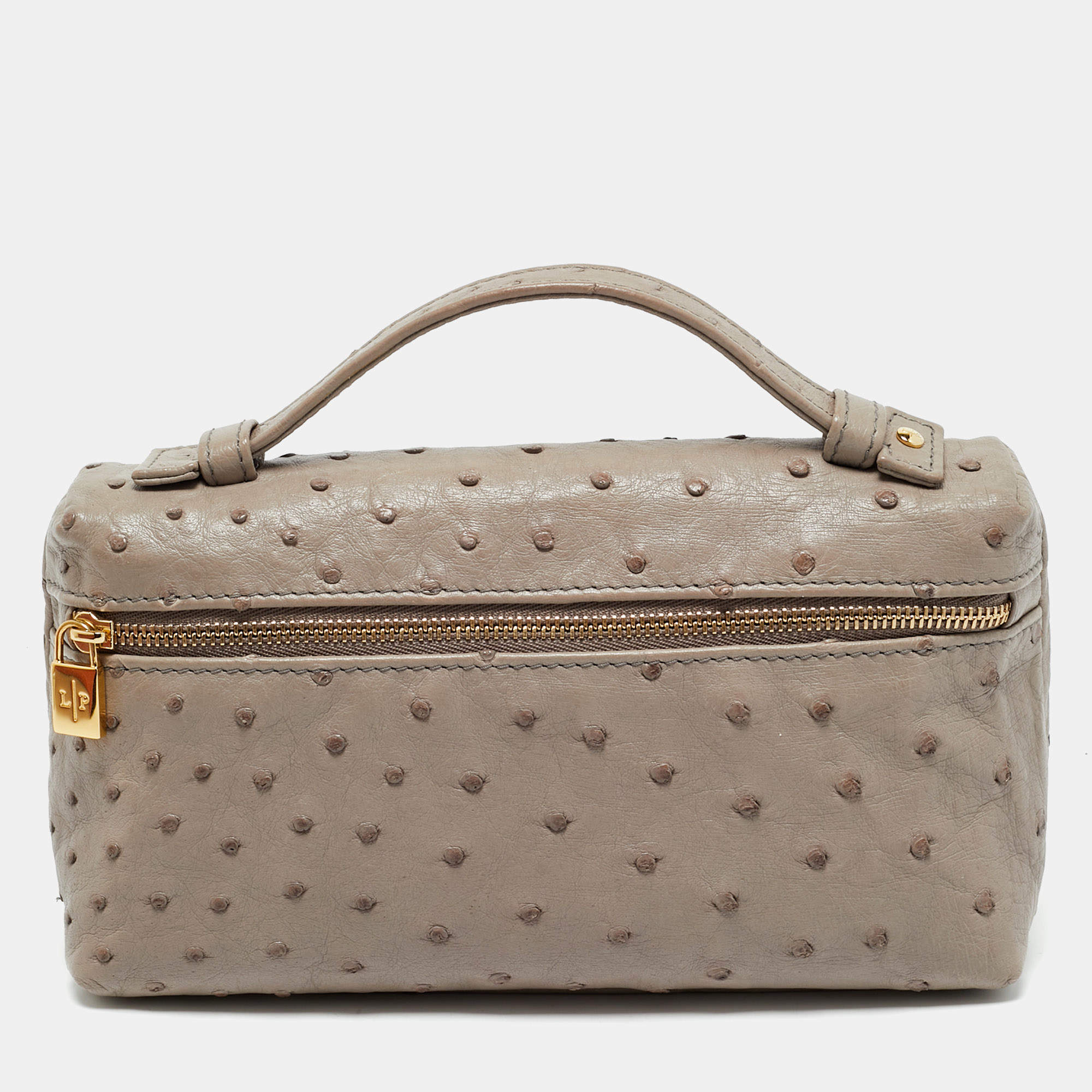 Pre Owned Loro Piana Grey Ostrich Leather Extra Pouch L19 Clutch