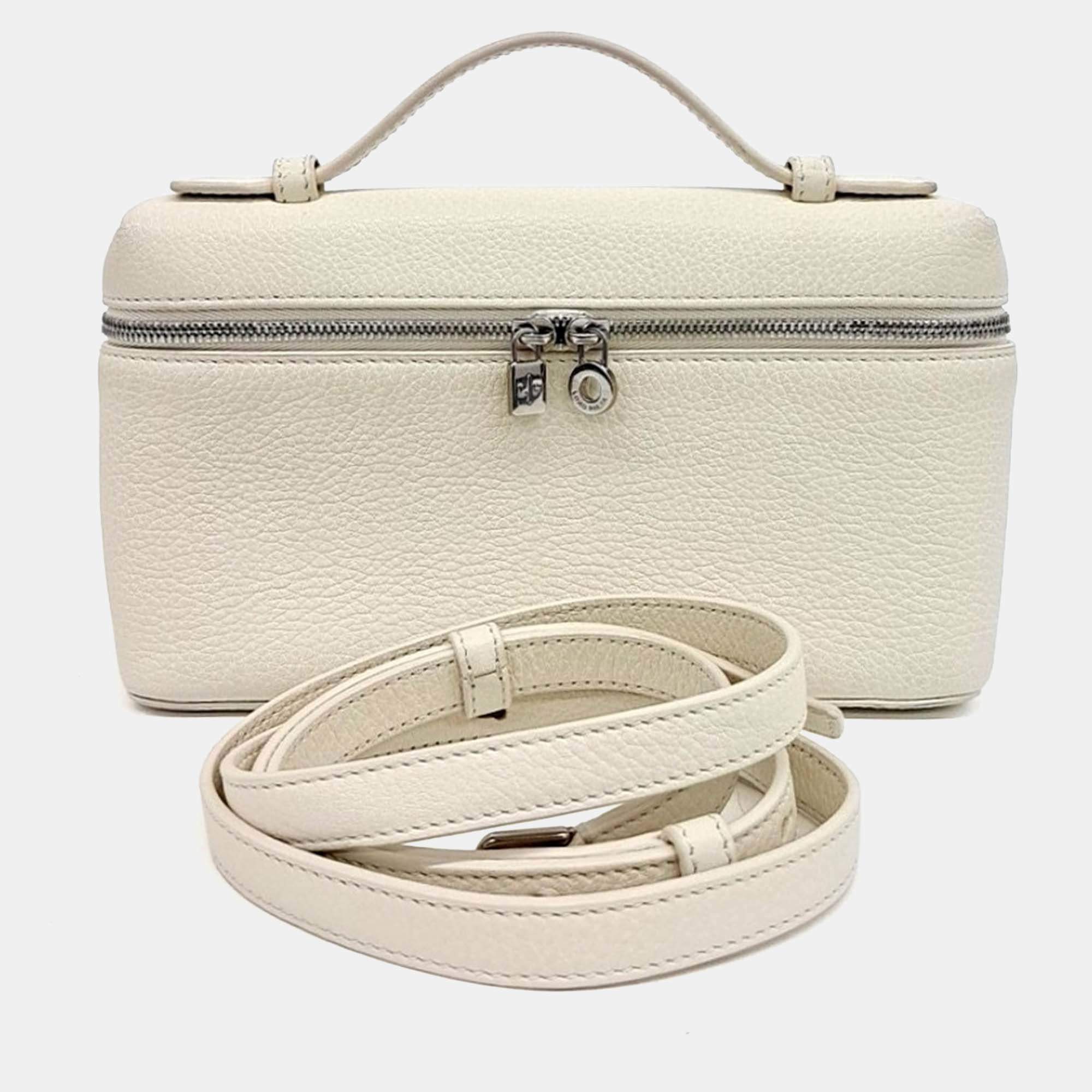 Pre Owned Loro Piana White Leather Extra Pocket L19 Pouch Bag