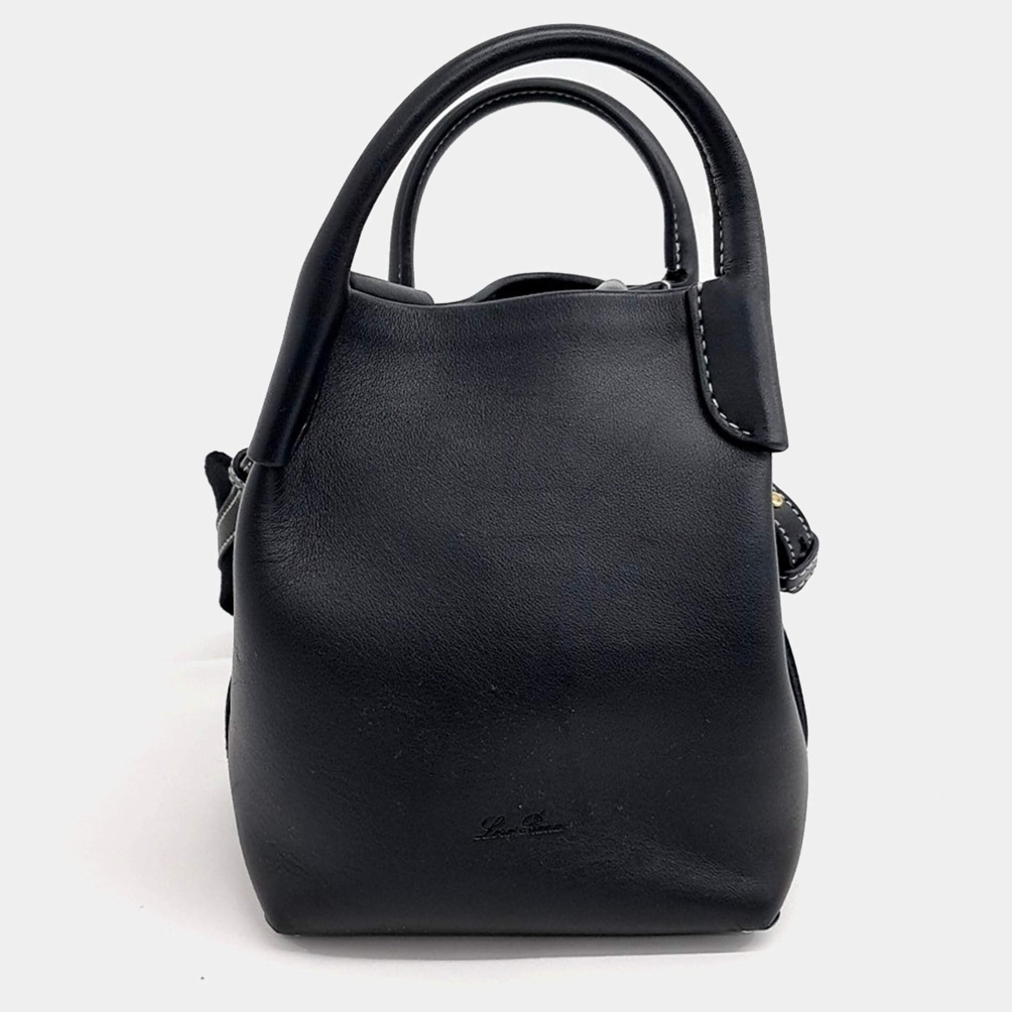 Pre Owned Loro Piana Black Leather  Veil Microbag