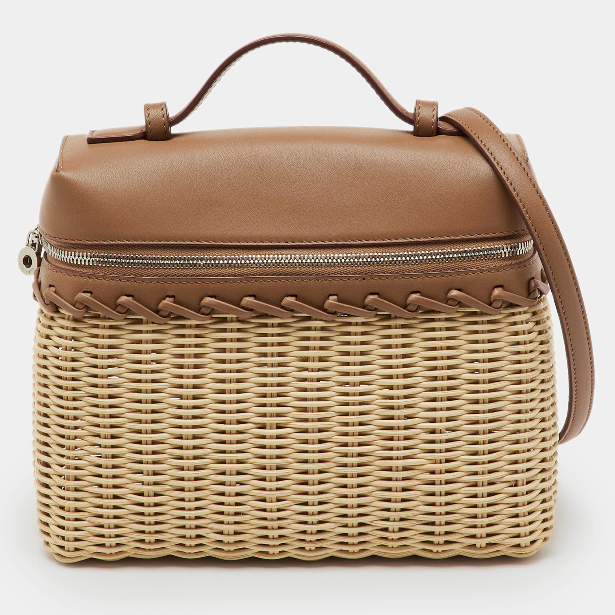 Pre Owned Loro Piana Beige/Brown Wicker and Leather Extra Pocket L19 North-South Bag