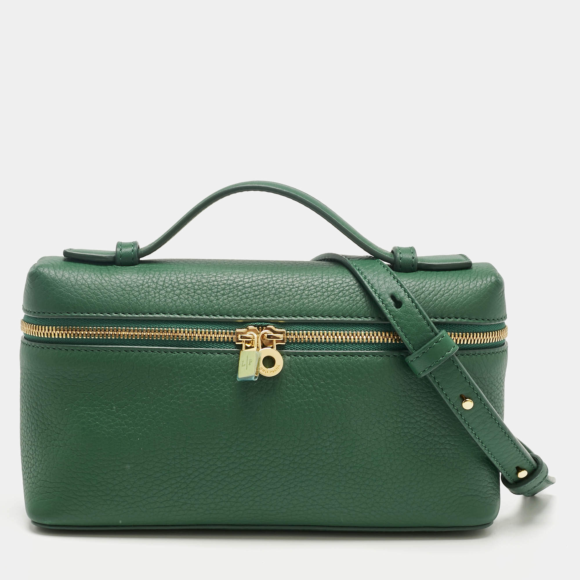 Pre Owned Loro Piana Green Leather Extra Pocket L19 Pouch Bag