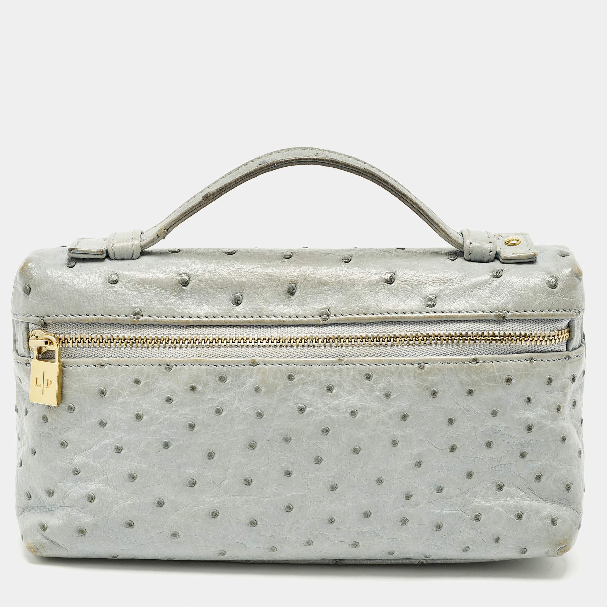 Pre Owned حقيبة صغيرة إضافية لورو بيانا L19 جلد نعامة أزرق فاتح