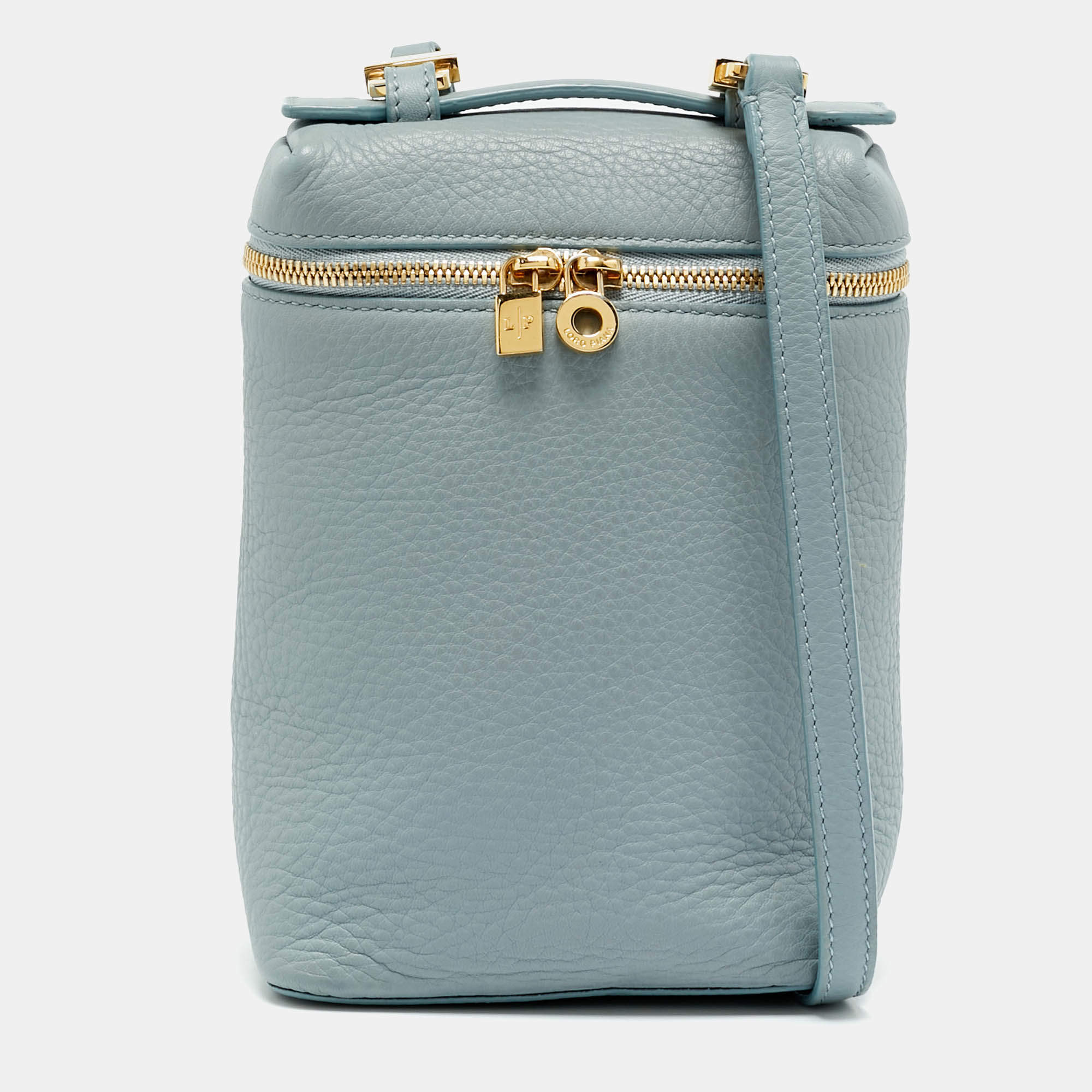 Pre Owned Loro Piana Pouch Light Blue Leather Crossbody Bag