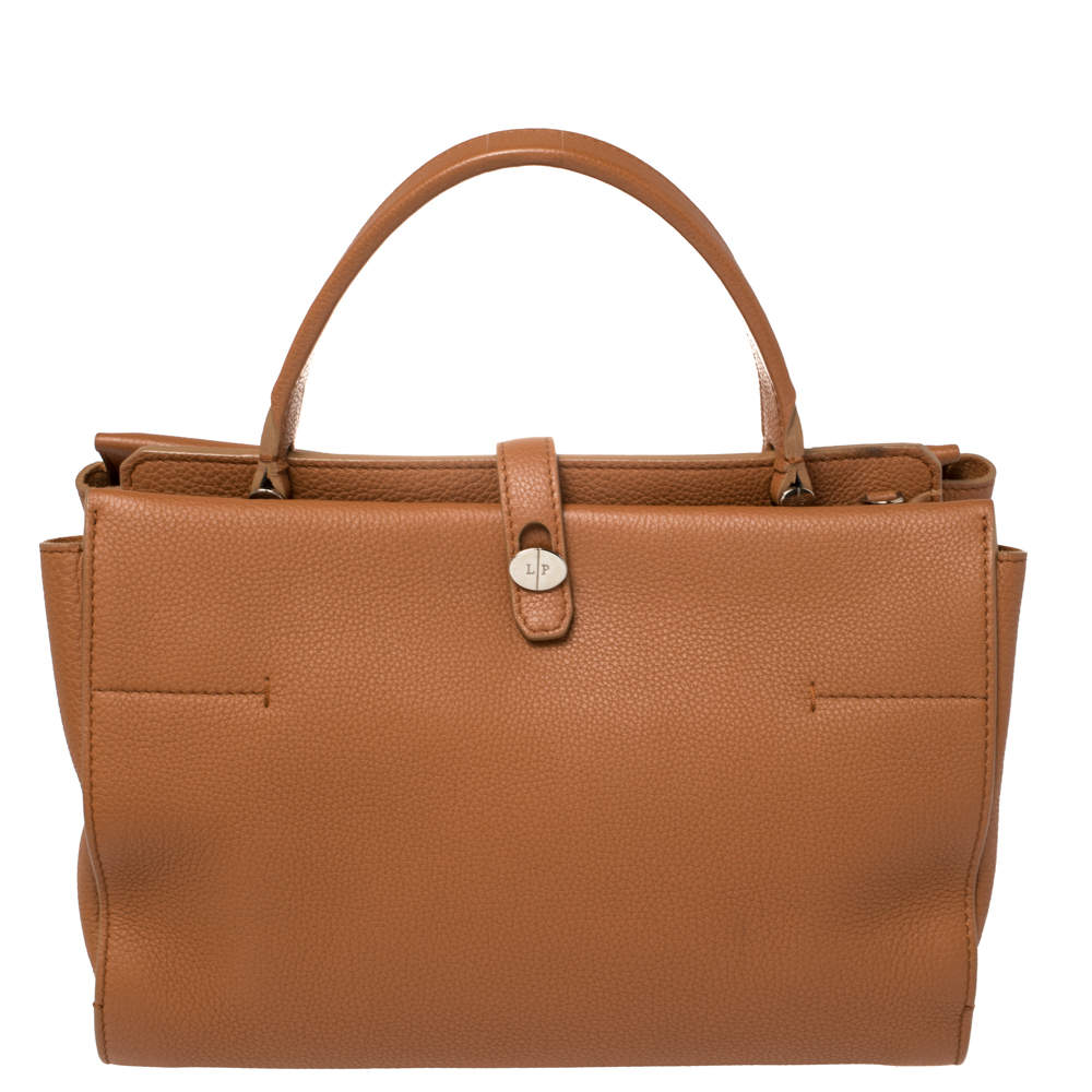 Loro Piana Brown Leather Petite Odessa Top Handle Bag