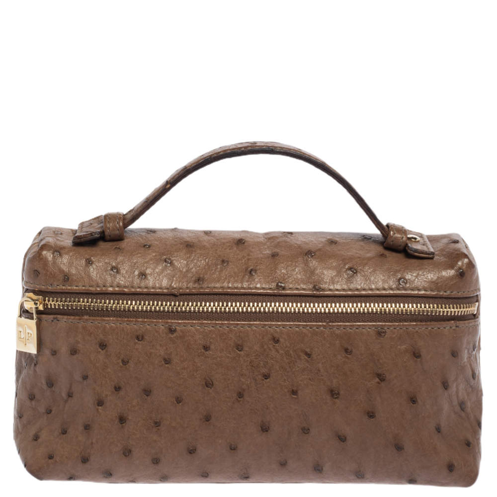 Pre Owned Loro Piana Brown Ostrich Zip Pouch