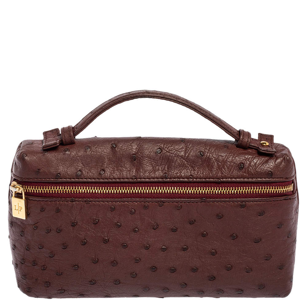 Pre Owned Loro Piana Burgundy Ostrich Zip L19 Pouch