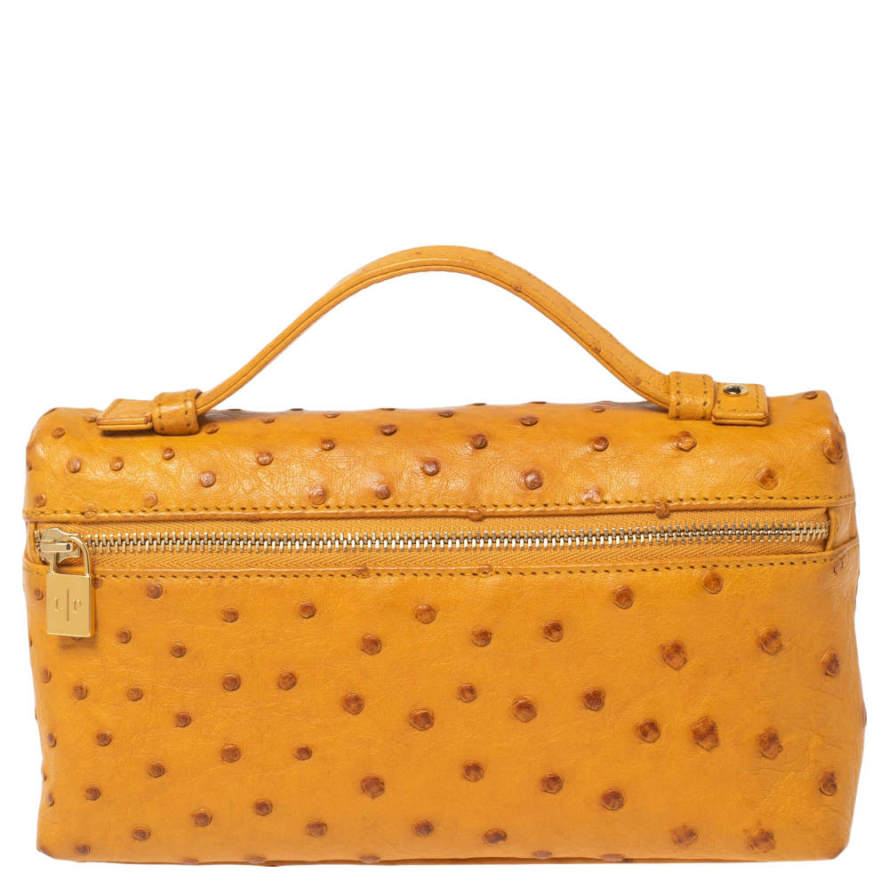 Pre Owned Loro Piana Mustard Ostrich L19 Pouch