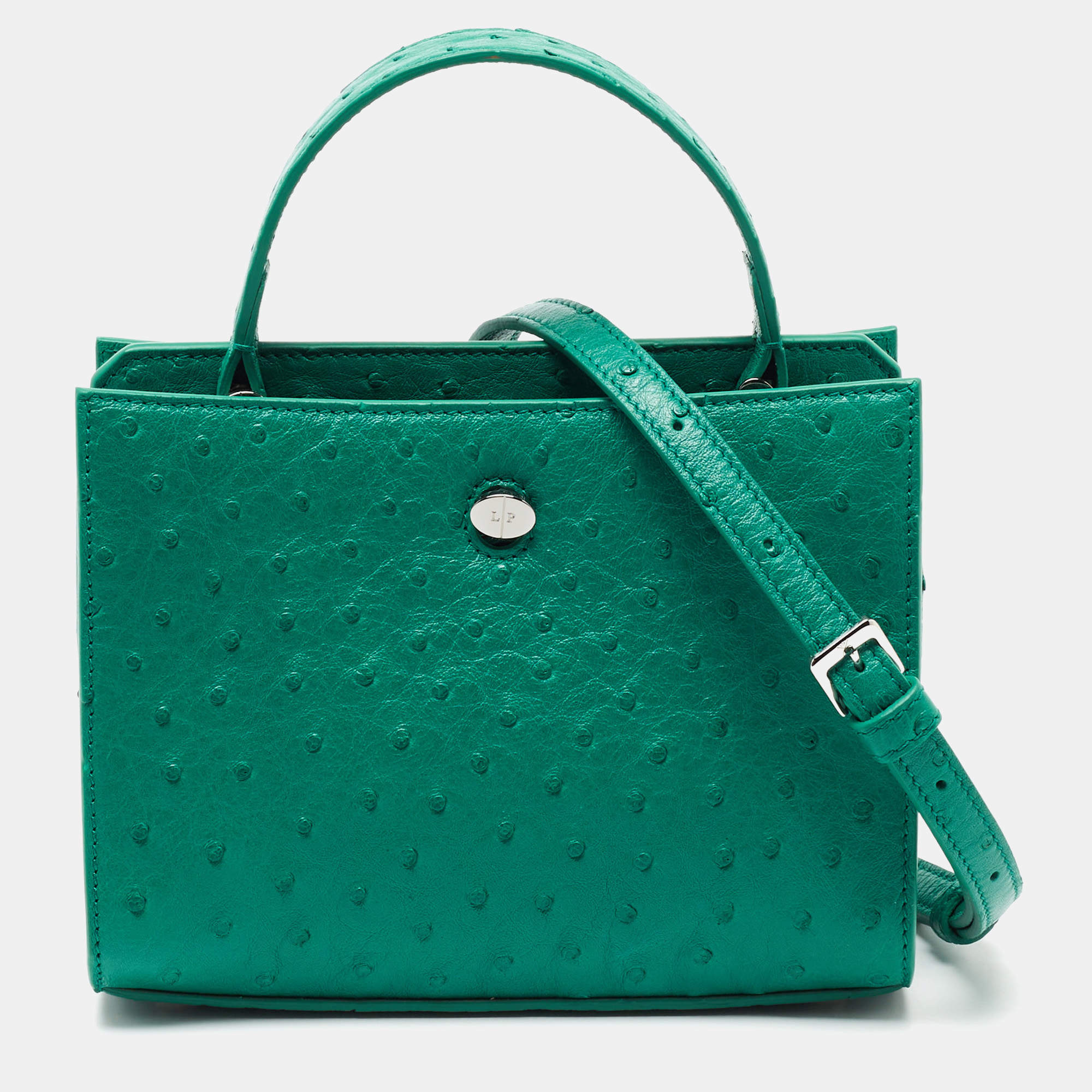 Loro Piana Green Ostrich Cluisee Top Handle Bag Loro Piana