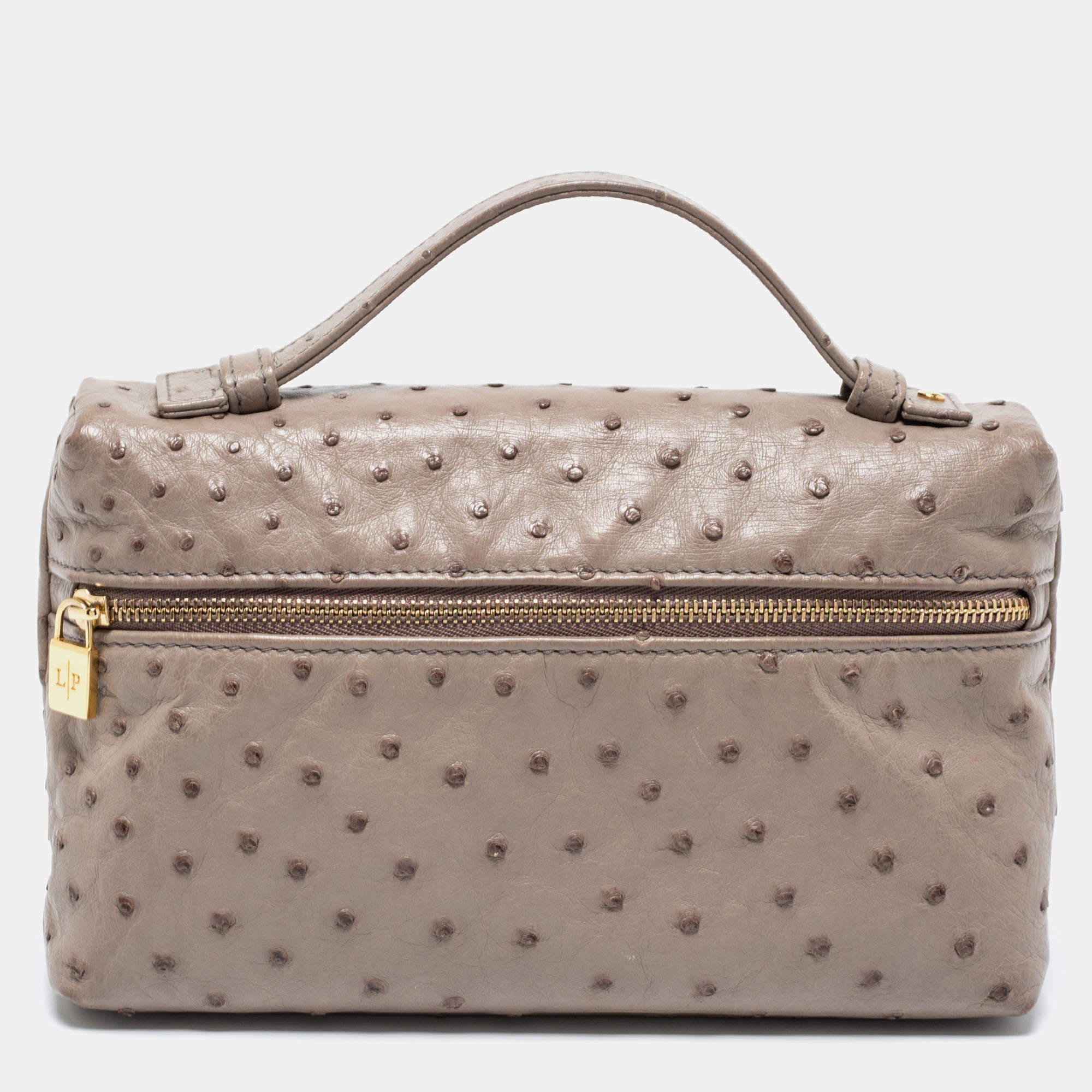 Pre Owned Loro Piana Grey Ostrich Zip Pouch