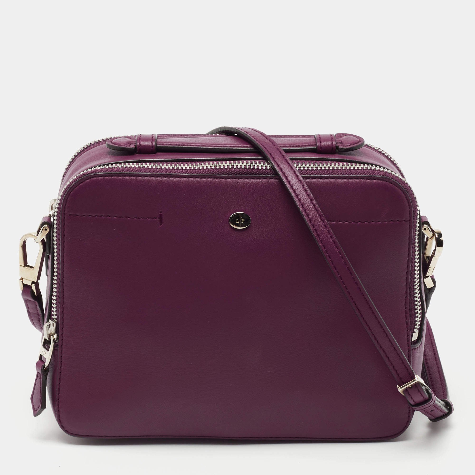 Pre Owned Loro Piana Purple Leather Mini Clui Crossbody Bag
