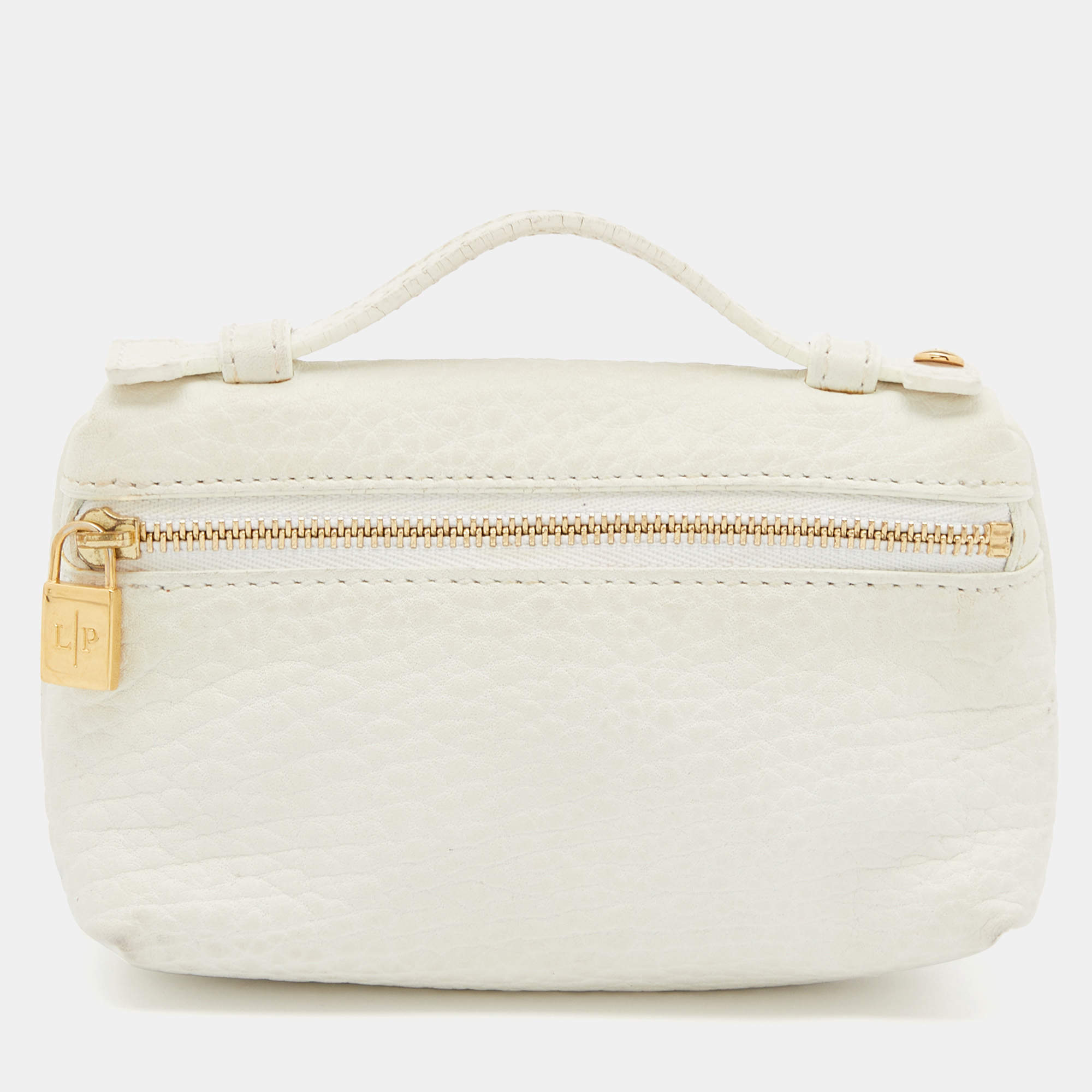Pre Owned Loro Piana Off White Leather Zip L14 Pouch