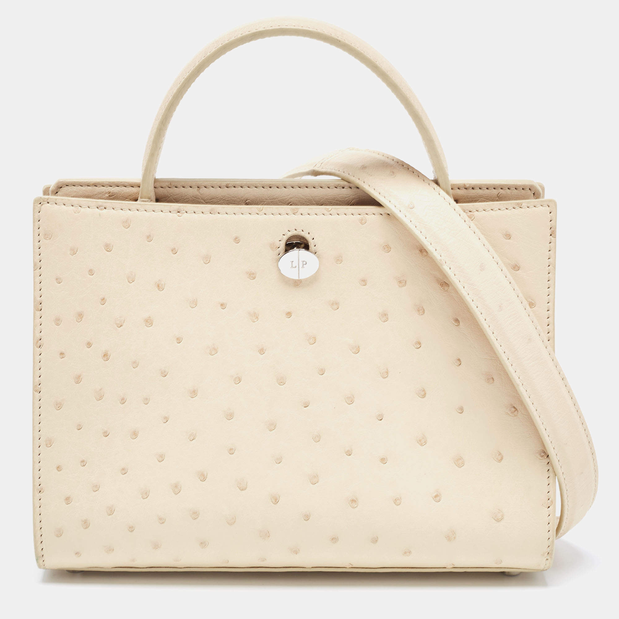 Loro Piana Light Beige Ostrich Odessa Top Handle Bag