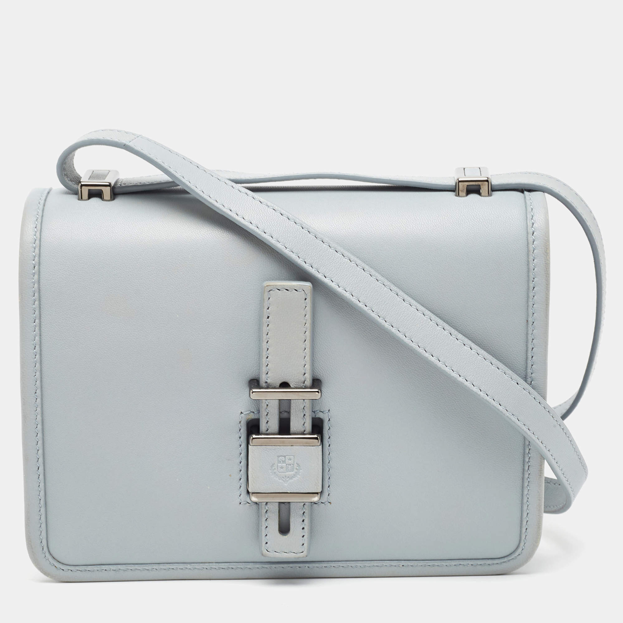 Pre Owned Loro Piana Pale Blue Leather Lock-In Shoulder Bag