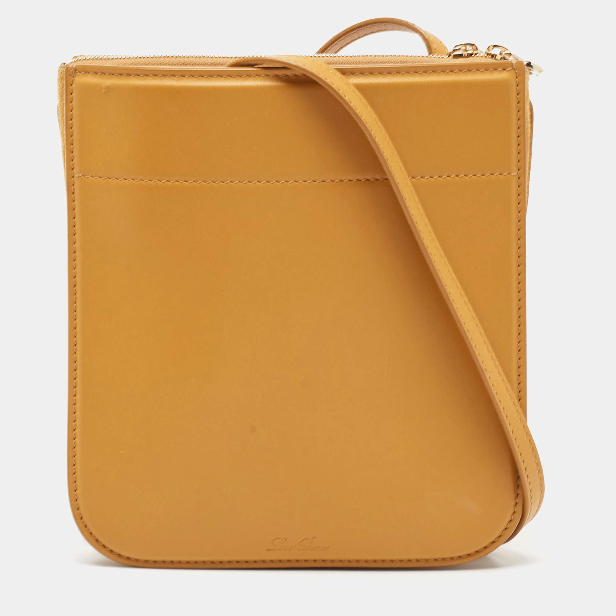 Pre Owned Loro Piana Yellow Leather And Suede My Way Crossbody Bag