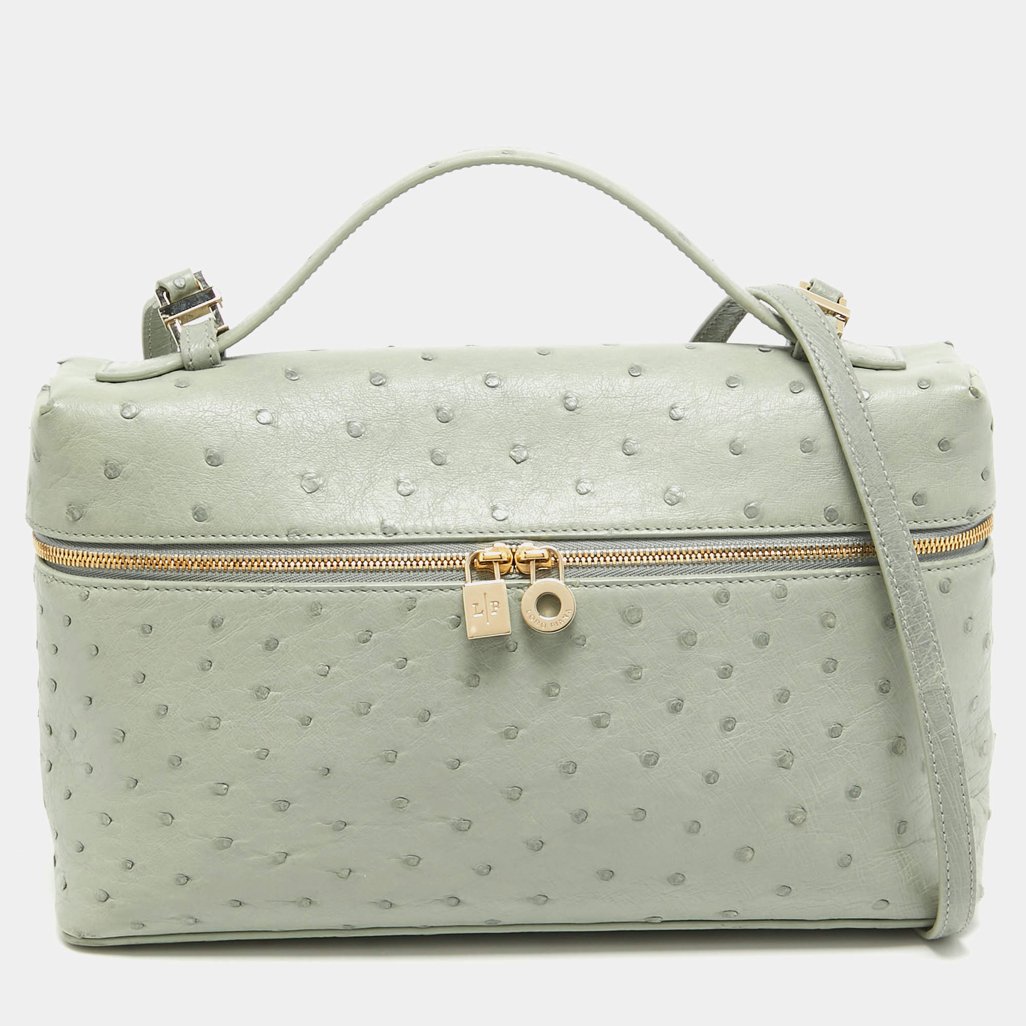 【最新作♪】Loro piana エクストラ バッグ L27 オーストリッチ Extra Bag L27 Ostrich Leather Black/Sun Gold | Loro Piana IT
