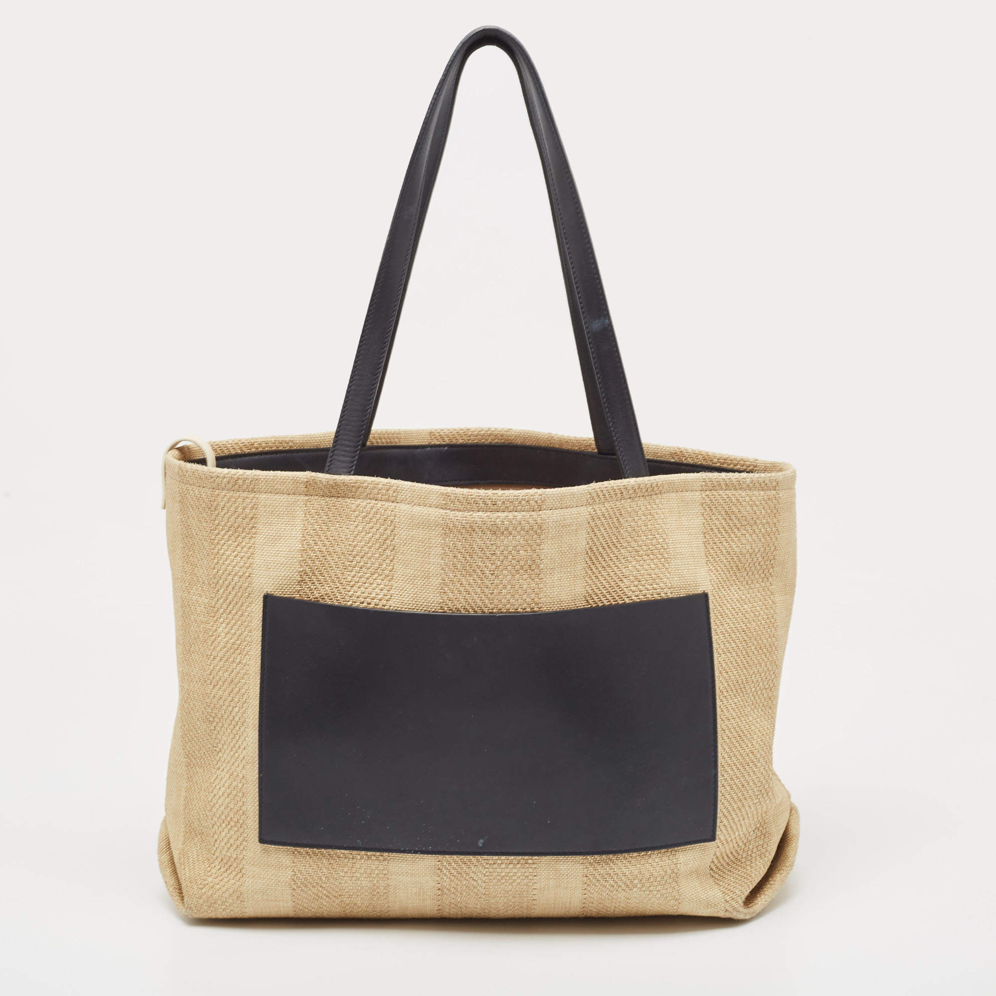 Loro Piana Cream/Black Raffia and Leather Inside Out Tote