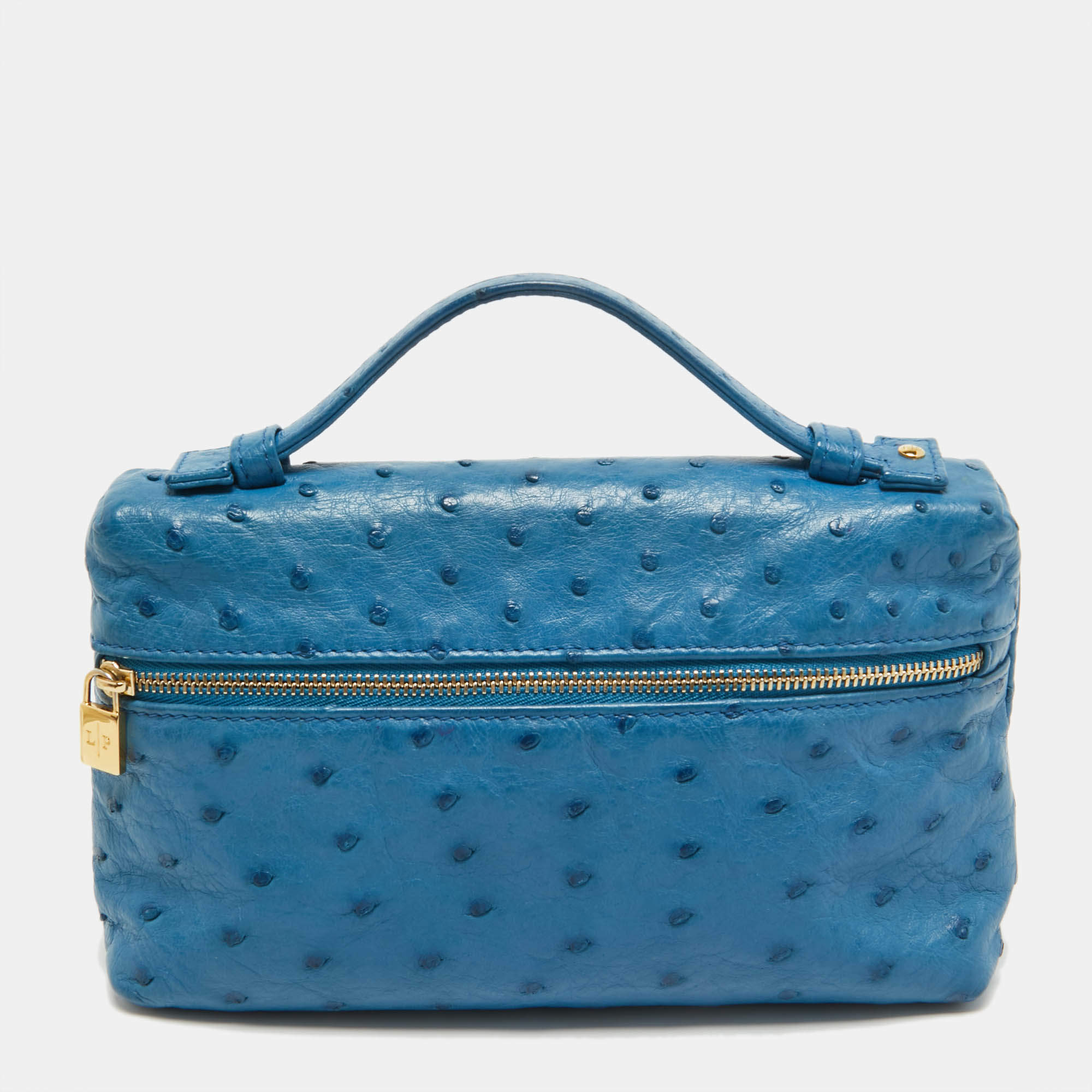 Pre Owned Loro Piana Blue Ostrich Leather Zip Pouch