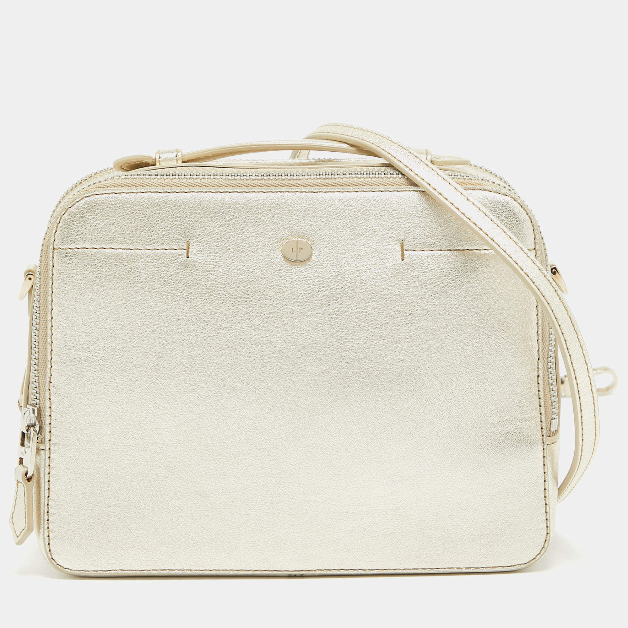 Pre Owned Loro Piana Metallic Gold Leather Mini Clui Crossbody Bag