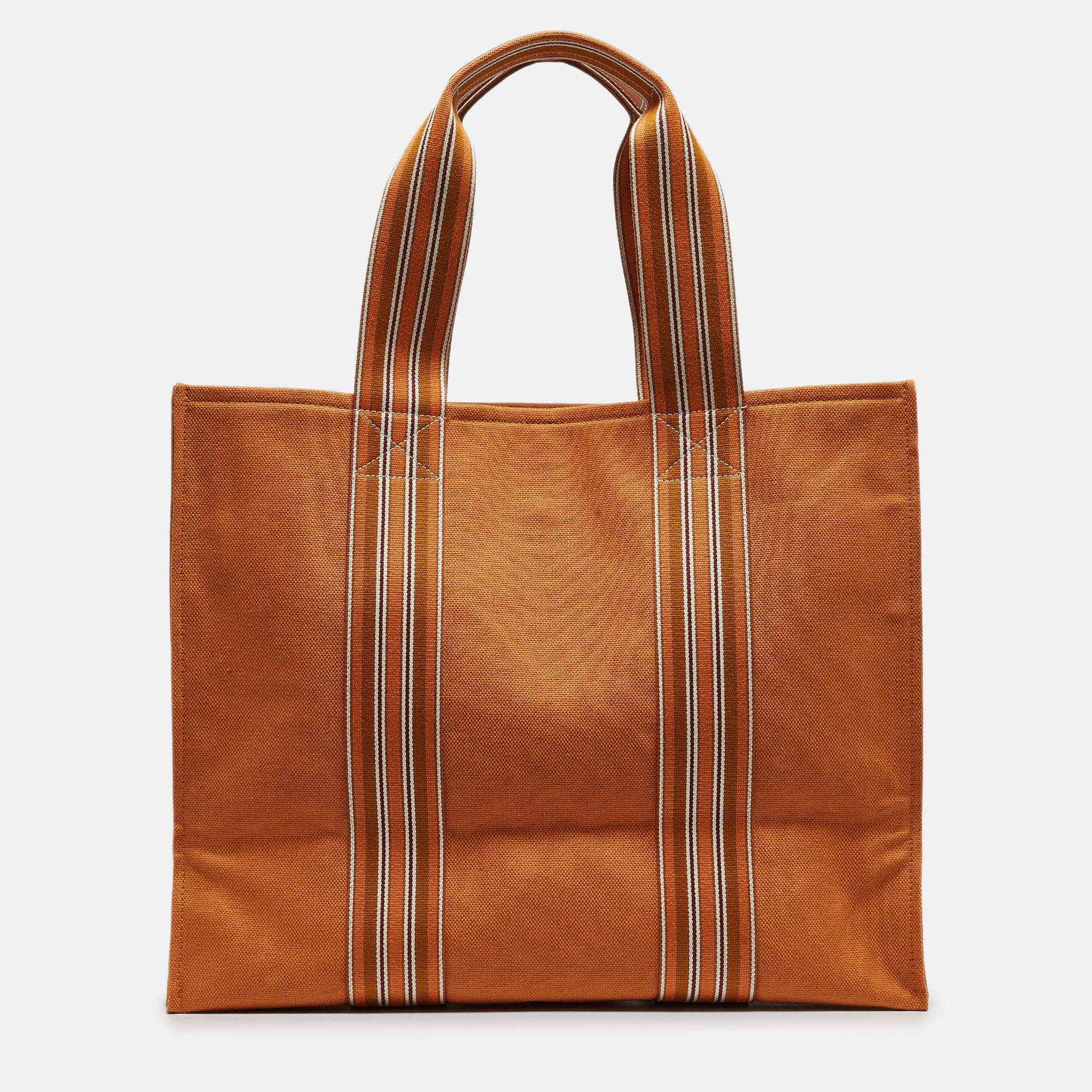 Pre Owned Loro Piana Orange Canvas The Suitcase Stripe East West Tote