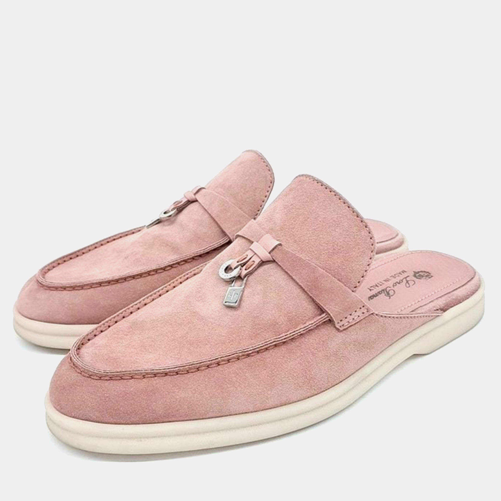 Pre Owned Loro Piana Pink Suede Mules Size 36