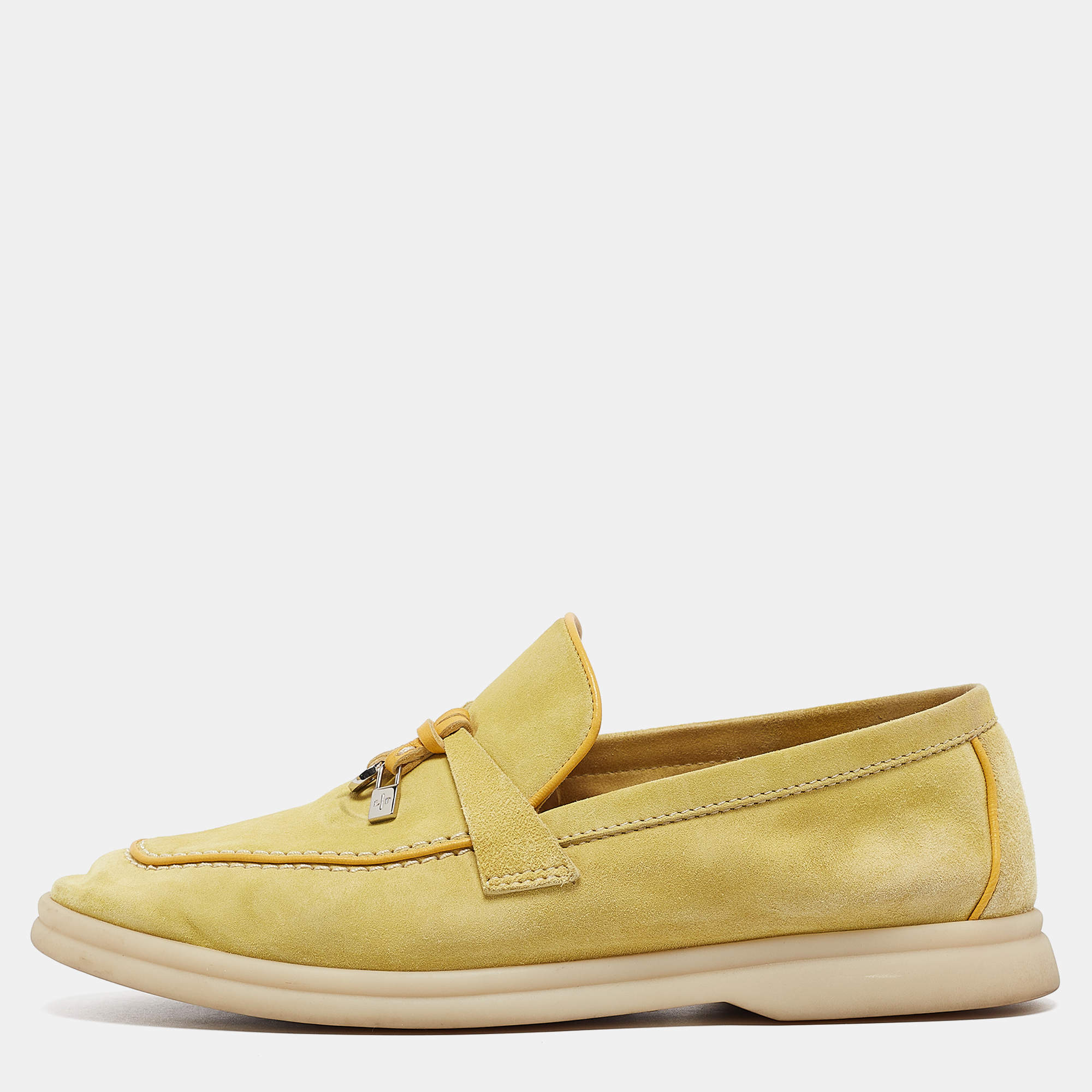 Loro Piana Yellow Suede Summer Charms Walk Loafers Size 35.5