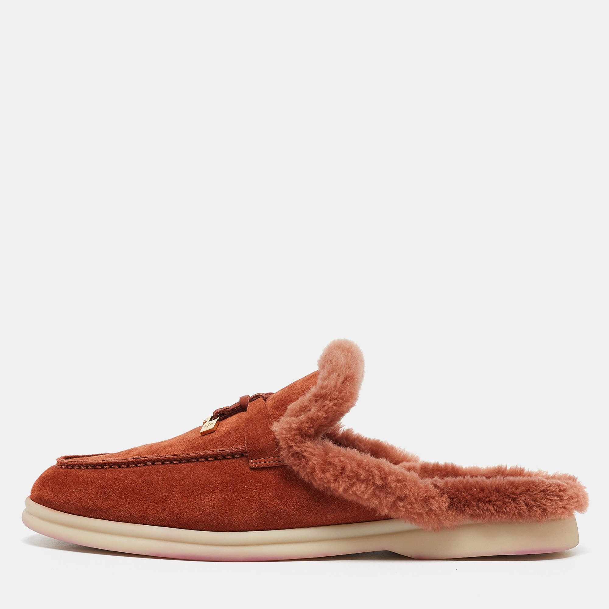 Pre Owned Loro Piana Brown Suede Charms Walk Babouche Mules Size 37