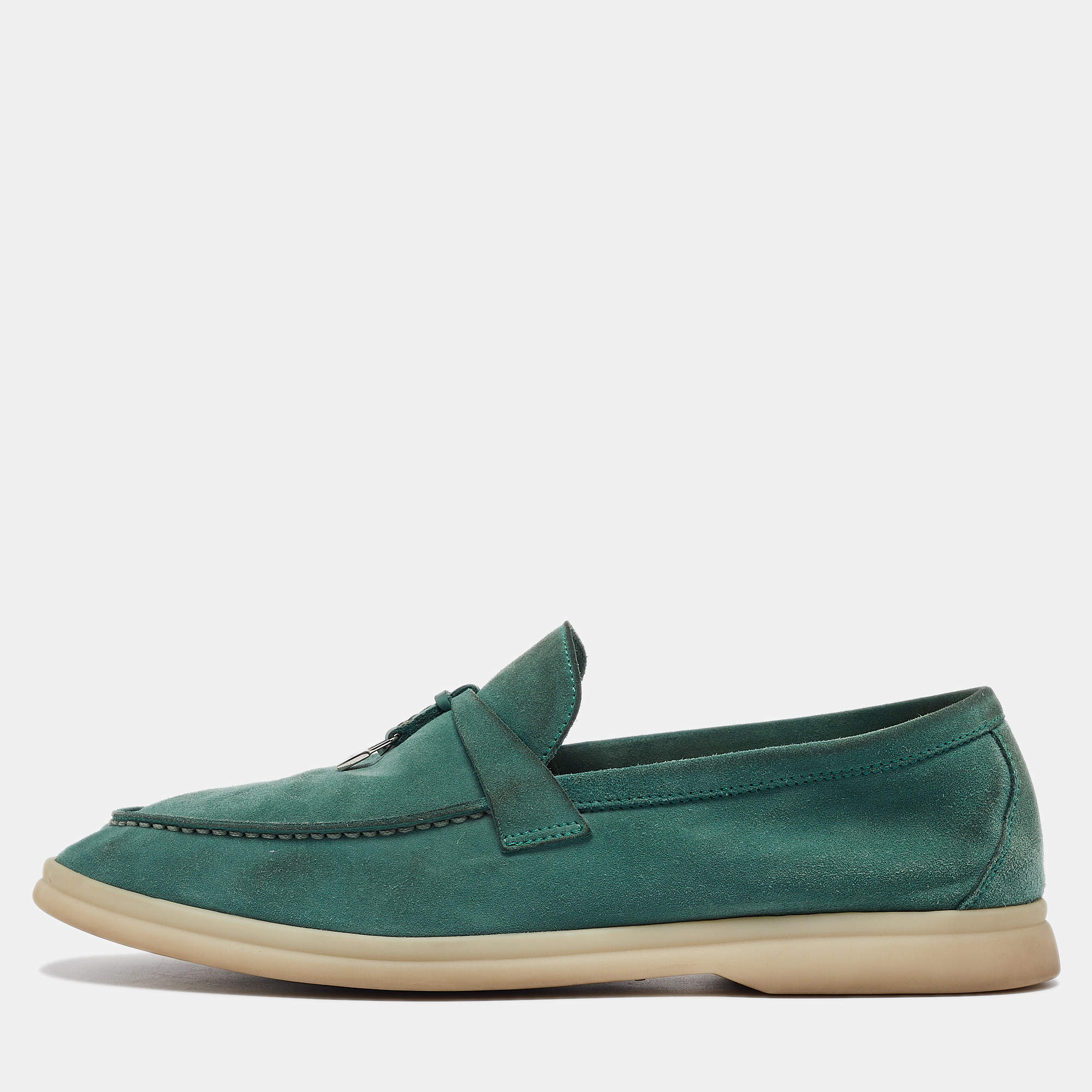 Pre Owned Loro Piana Green Suede Summer Charms Walk Loafers Size 39.5
