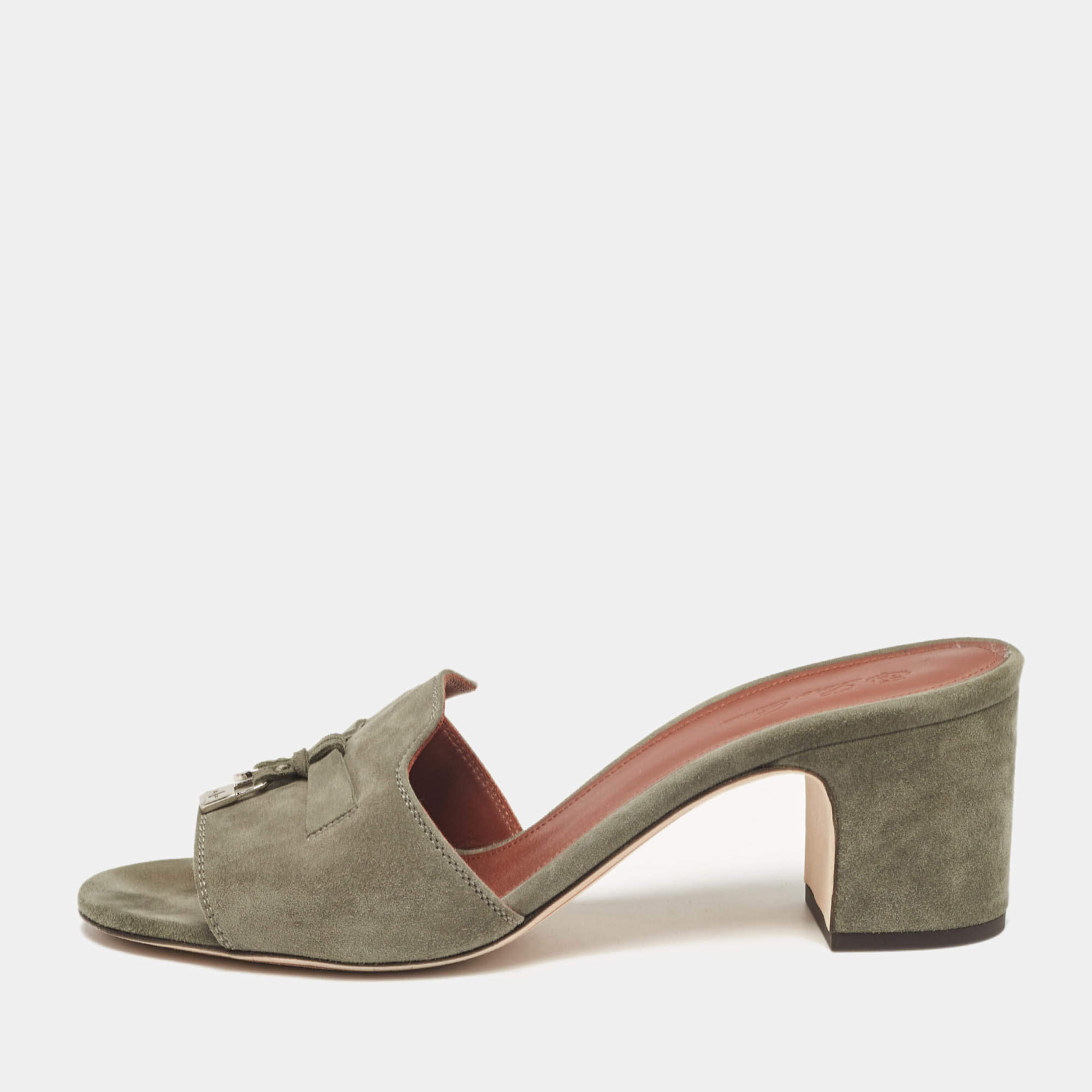 Pre Owned Loro Piana Green Suede Summer Charms Walk Slide Sandals Size 39