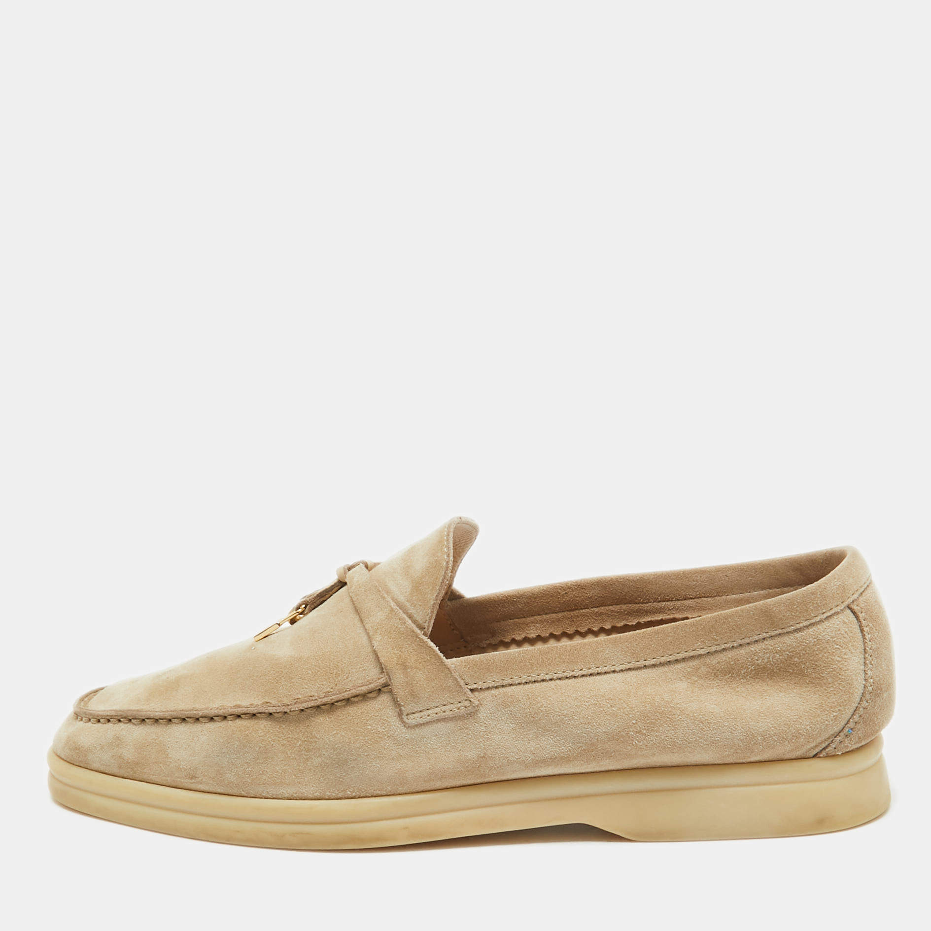 Pre Owned Loro Piana Beige Suede Summer Charms Walk Slip On Loafers Size 39