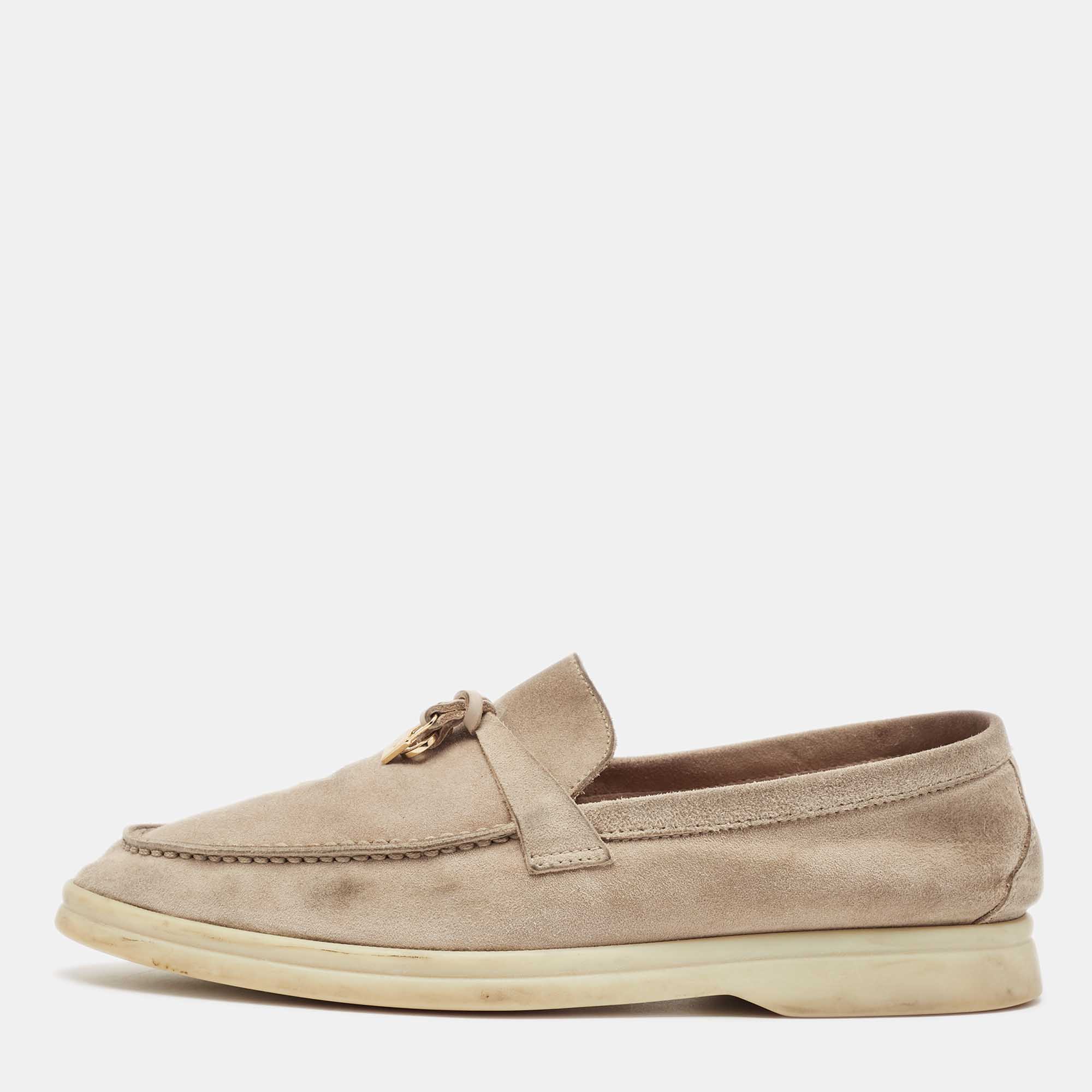 Pre Owned Loro Piana Beige Suede Summer Charms Walk Loafers Size 36.5