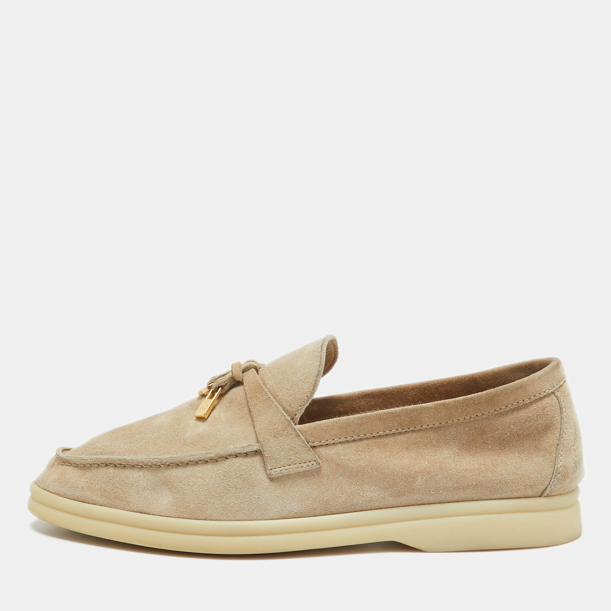 Pre Owned Loro Piana Beige Suede Summer Charms Walk Loafers Size 38