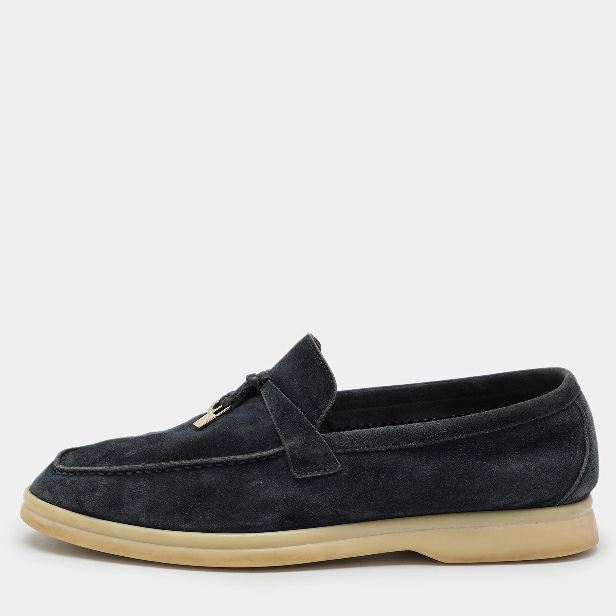 Pre Owned Loro Piana Blue Suede Summer Charms Walk Loafers Size 37