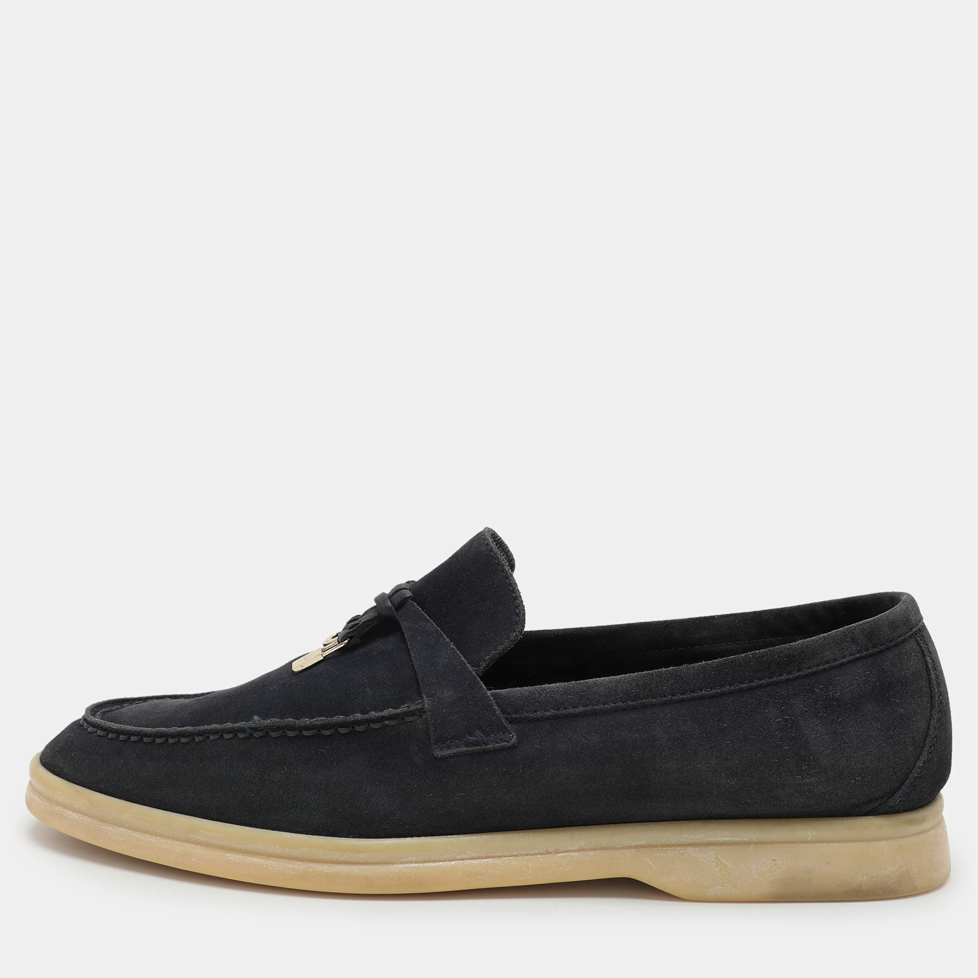 Pre Owned Loro Piana Navy Blue Suede Summer Charms Walk Loafers Size 39