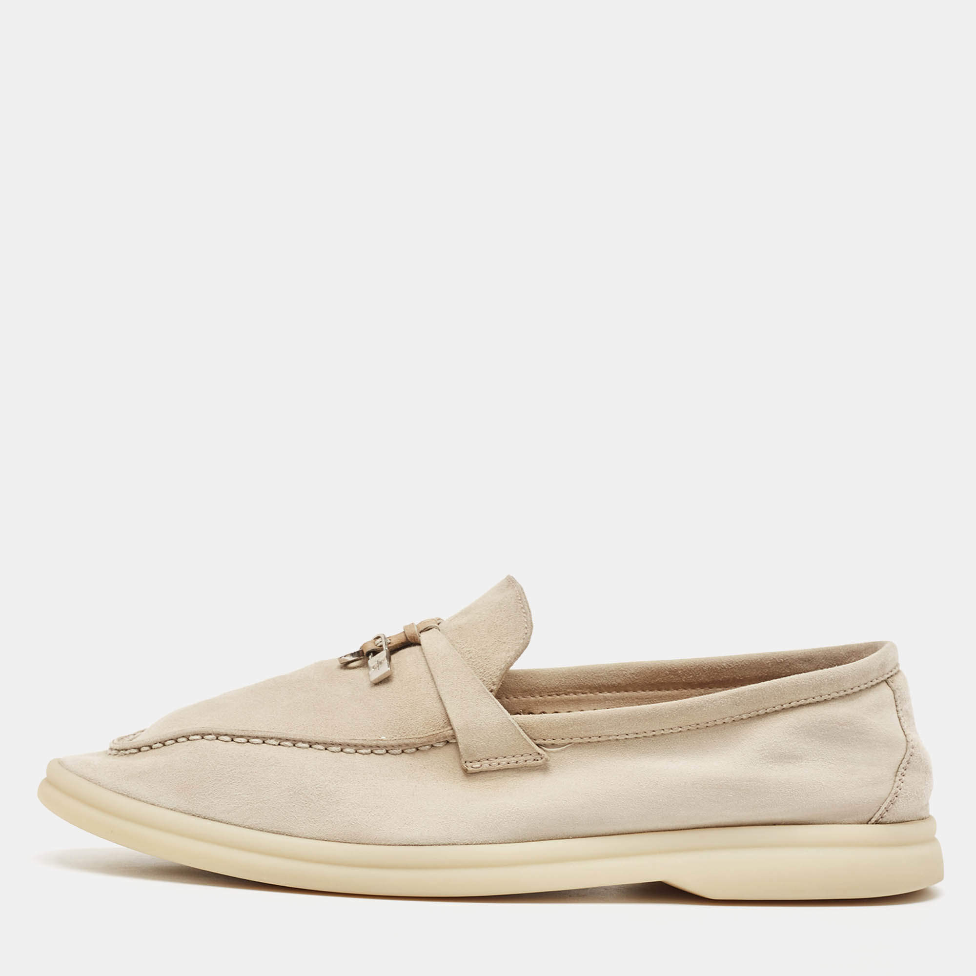 Pre Owned Loro Piana Grey Suede Summer Charms Walk Loafers Size 39