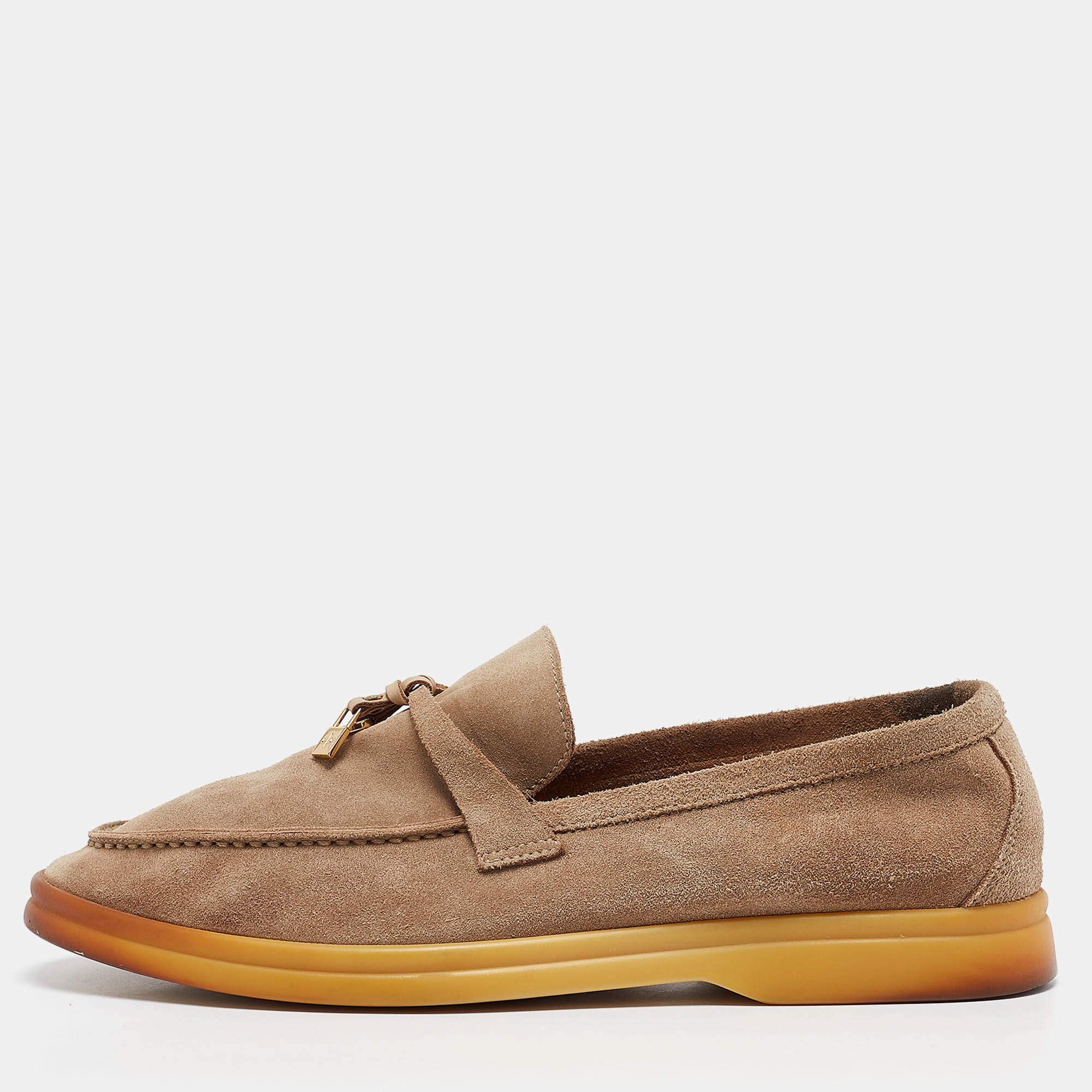 Pre Owned Loro Piana Beige Suede Summer Charms Walk Loafers Size 38.5