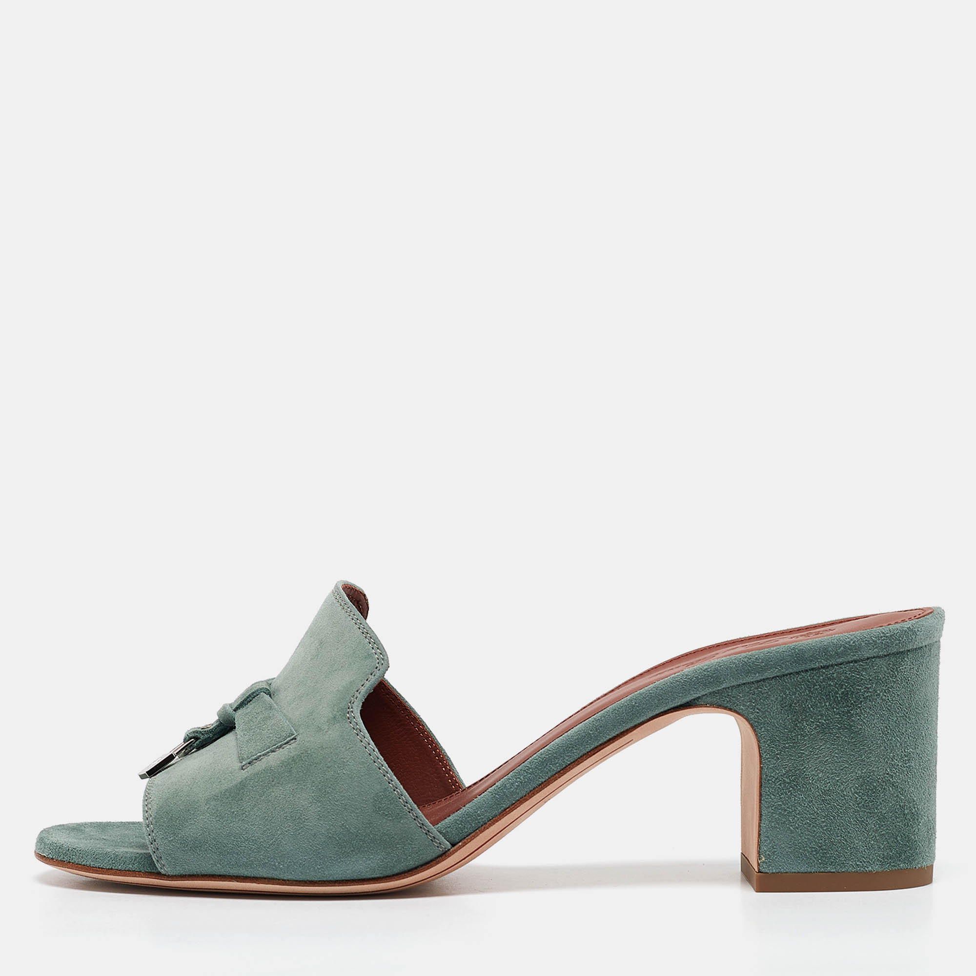 Pre Owned Loro Piana Green Suede Summer Charms Walk Slide Sandals Size 39