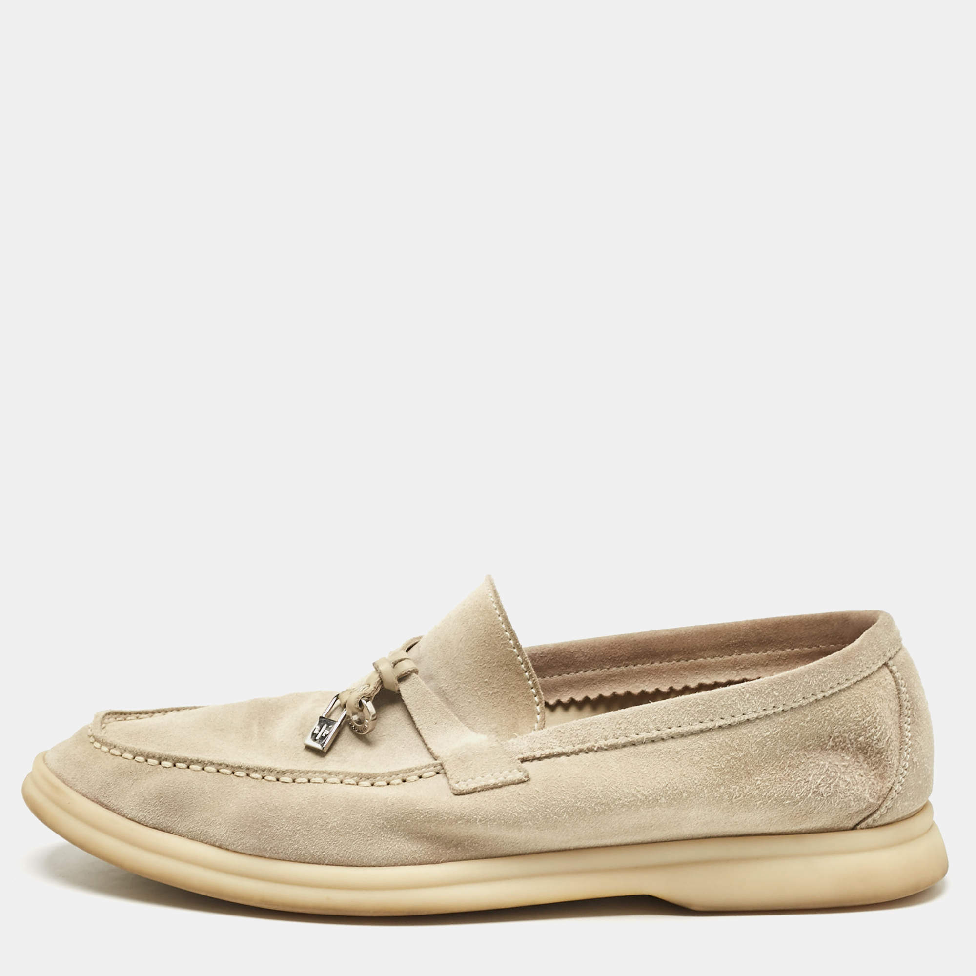 Pre Owned Loro Piana Pale Green Suede Summer Charms Walk Loafers Size 36.5