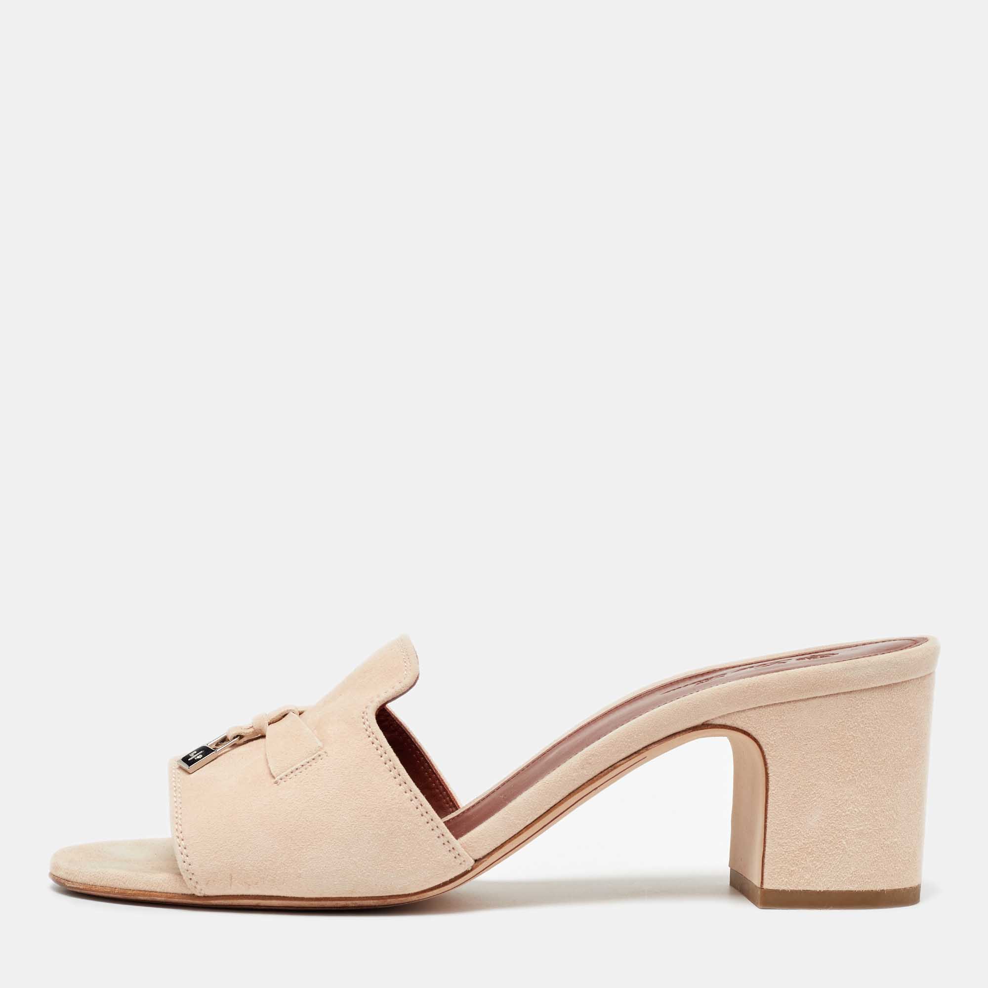 Pre Owned Loro Piana Beige Suede Summer Charms Slide Sandals Size 39