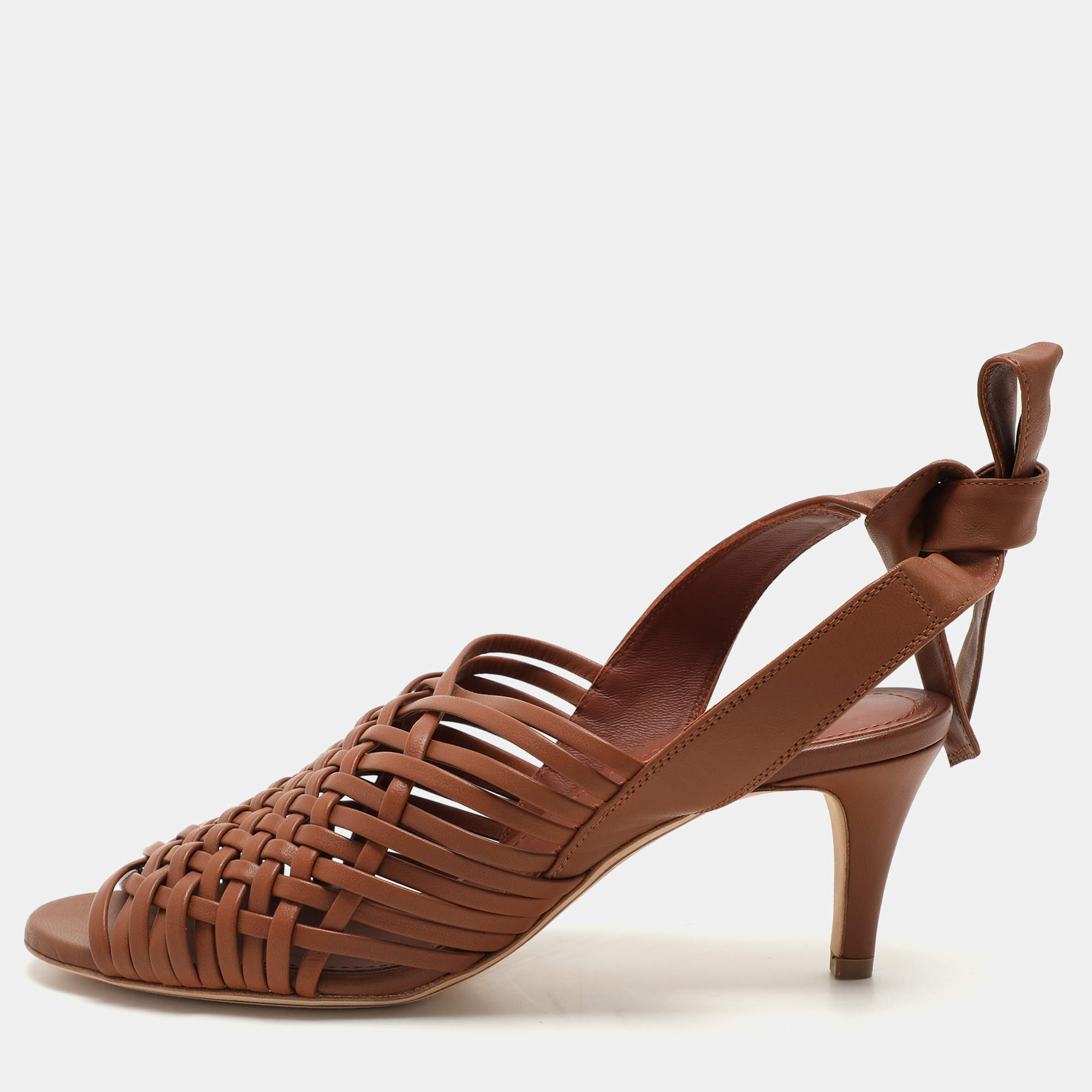 Loro Piana Brown Woven Leather Di Agnello Ankle Strap Sandals Size 37