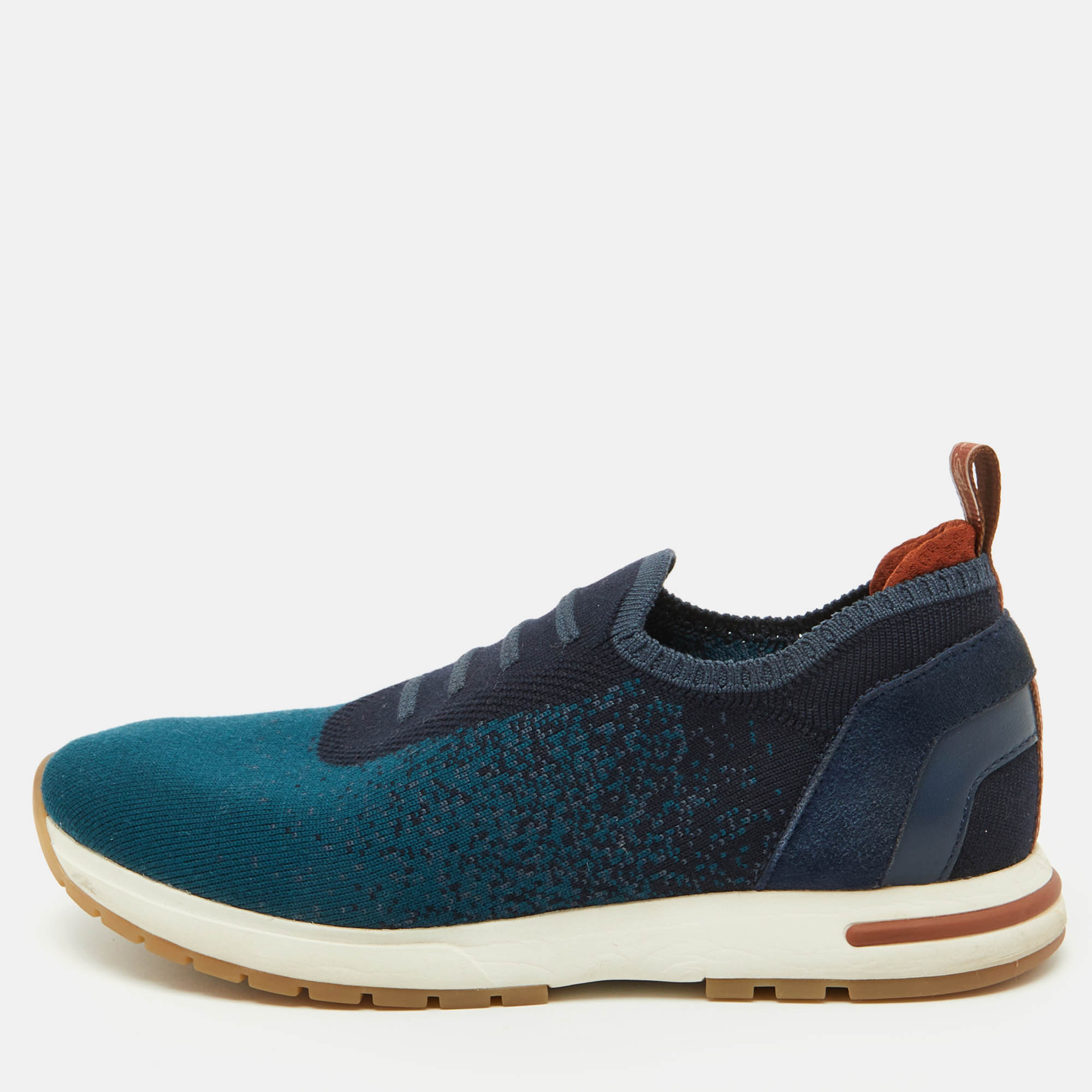 Loro Piana Blue Knit Fabric 360 LP Flexy Walk Slip On Sneakers Size 36