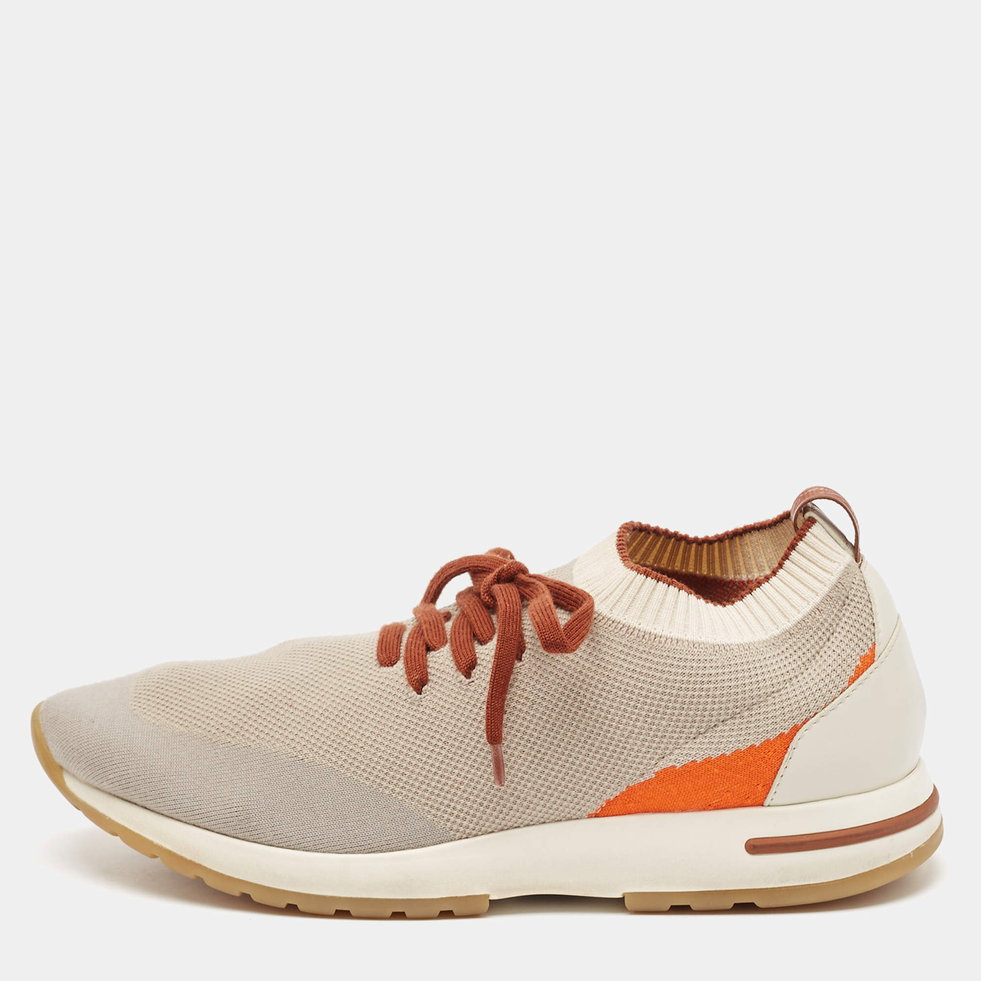 Pre Owned Loro Piana Grey Fabric and Leather 360 LP Flexy Walk Lace Up Sneakers Size 42